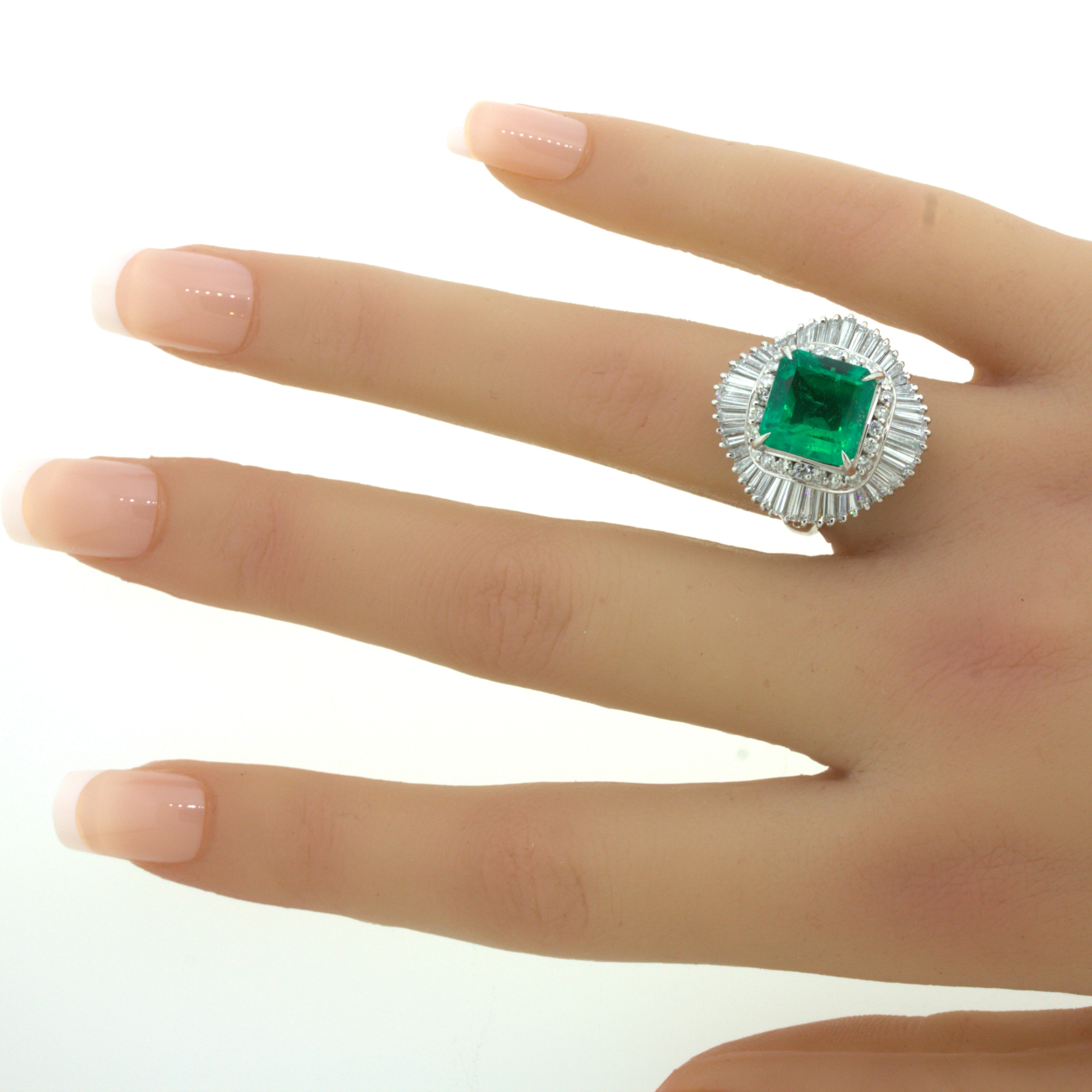 4.42 Carat Emerald Diamond Platinum Ballerina Ring