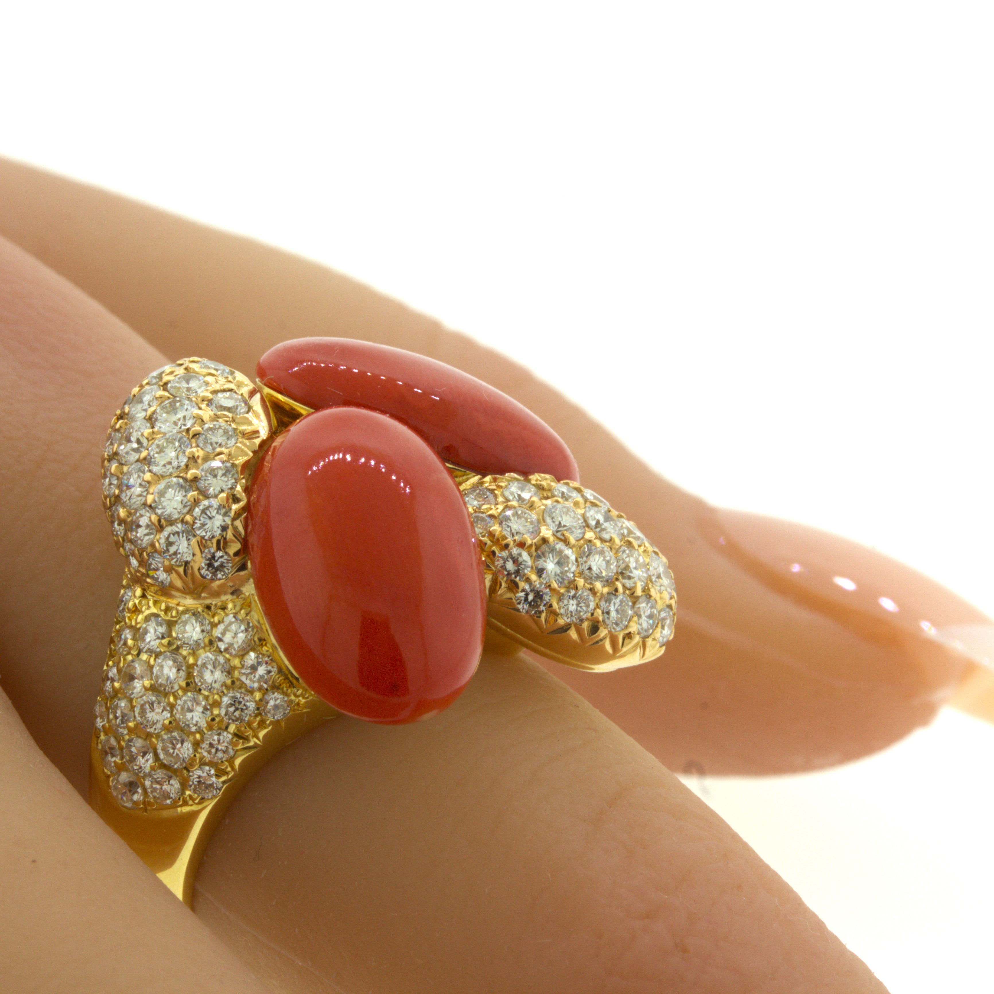 Coral Diamond 18K Yellow Gold Cocktail Ring