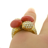 Coral Diamond 18K Yellow Gold Cocktail Ring