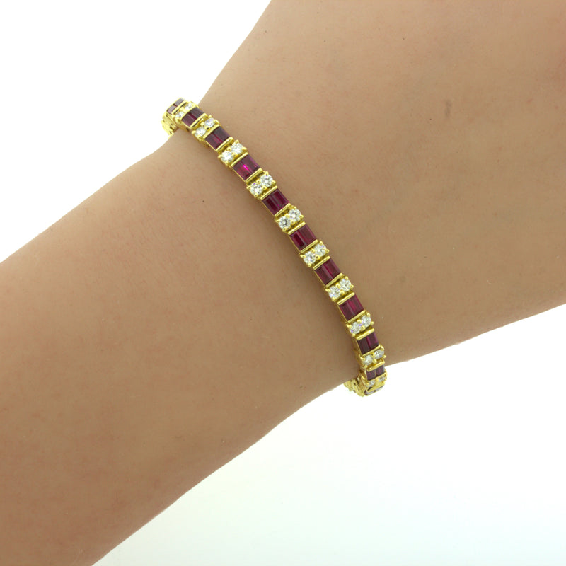 Gemlok Ruby Diamond 18K Yellow Gold Tennis Bracelet