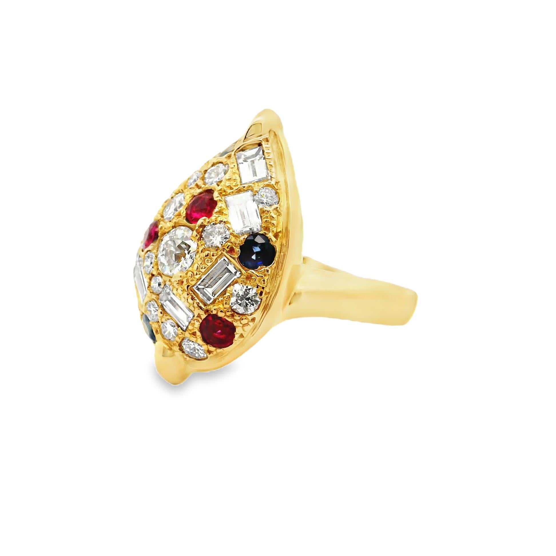 Diamond Sapphire Ruby 18k Gold Cluster Ring