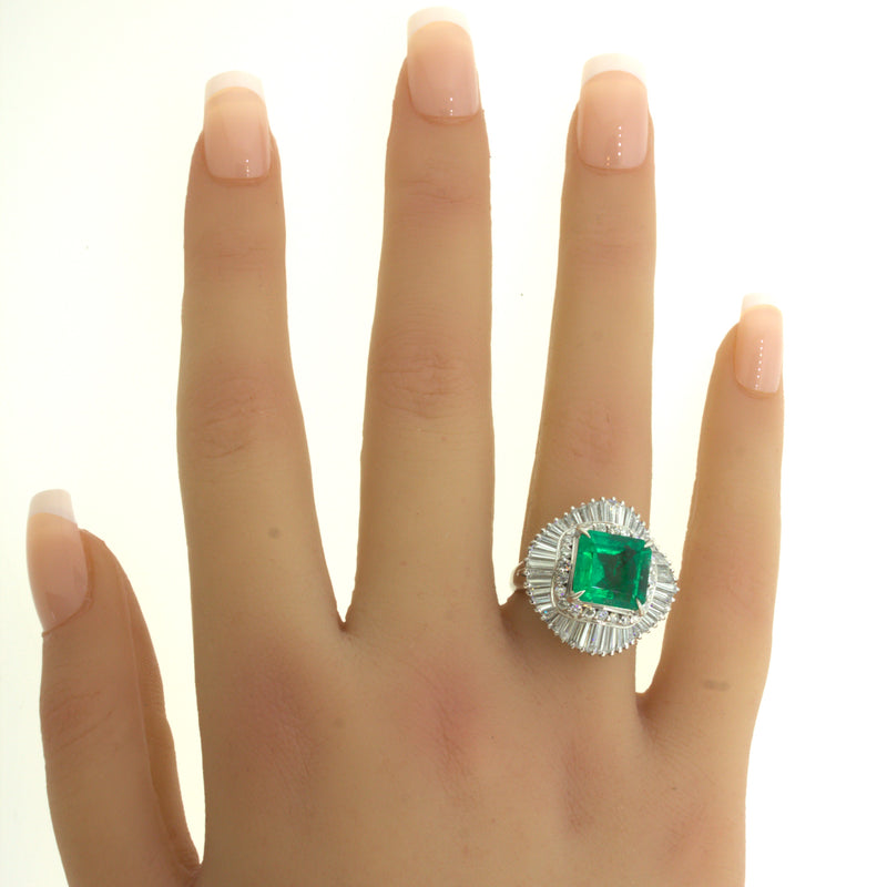 4.42 Carat Emerald Diamond Platinum Ballerina Ring