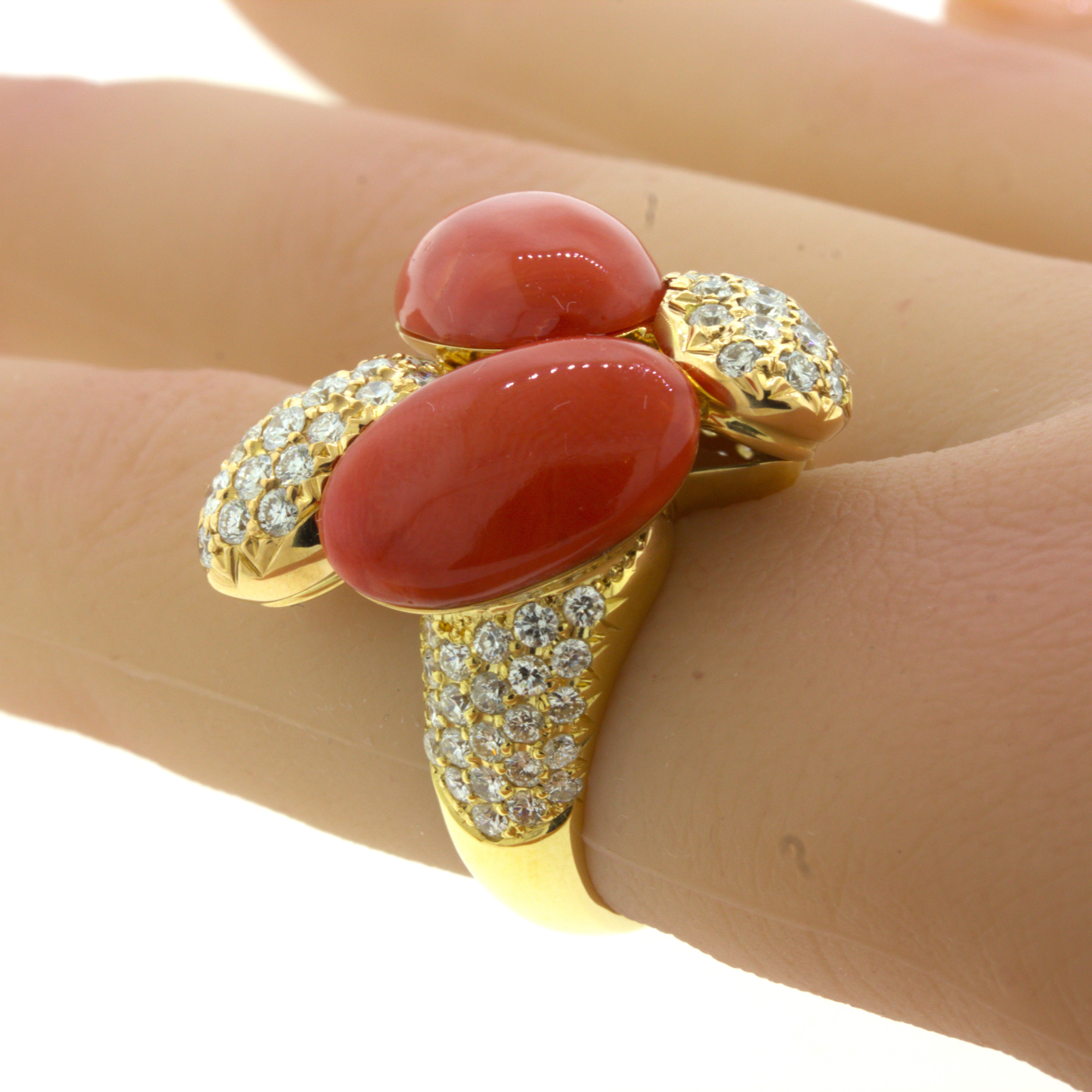 Coral Diamond 18K Yellow Gold Cocktail Ring