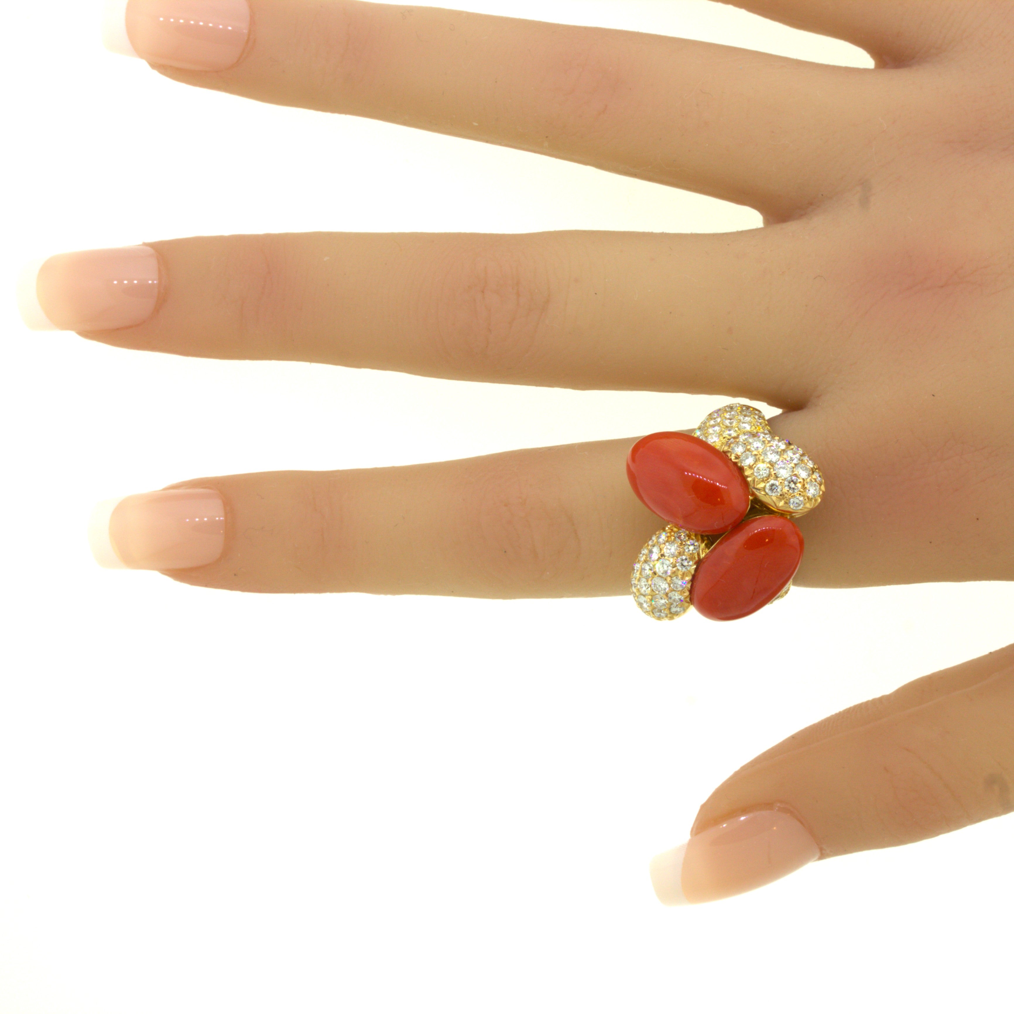 Coral Diamond 18K Yellow Gold Cocktail Ring