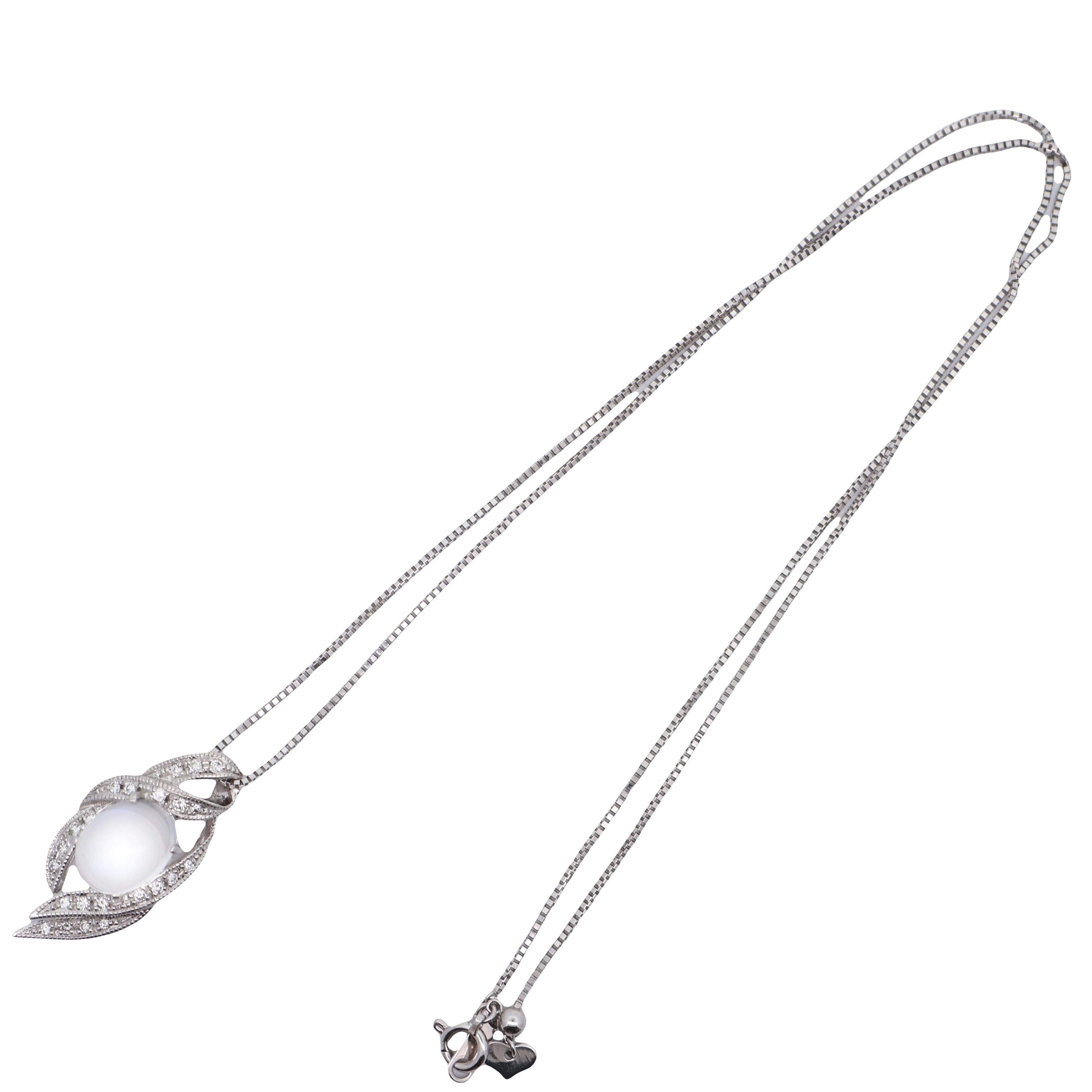 Moonstone Diamond 18K White Gold Pendant Necklace