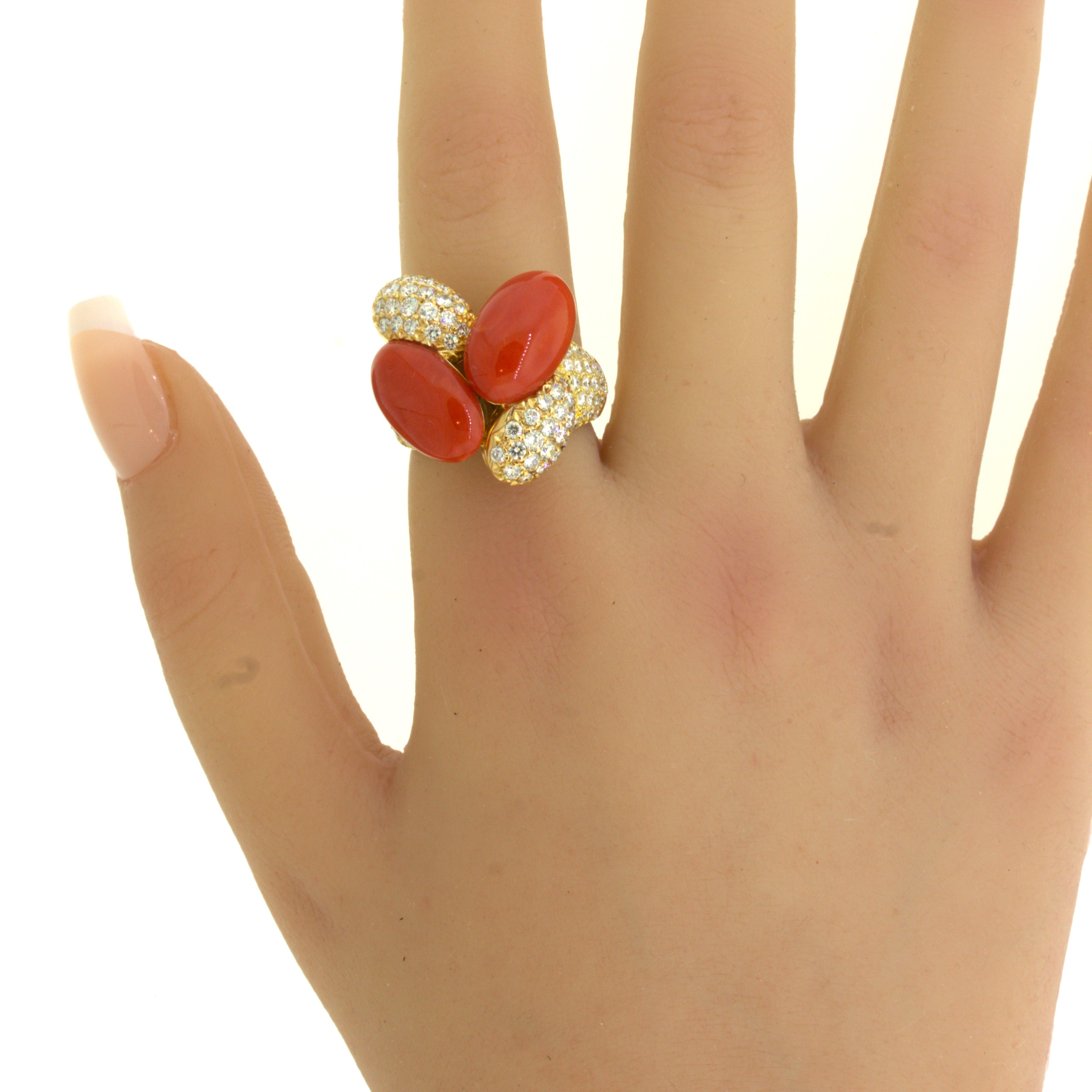 Coral Diamond 18K Yellow Gold Cocktail Ring