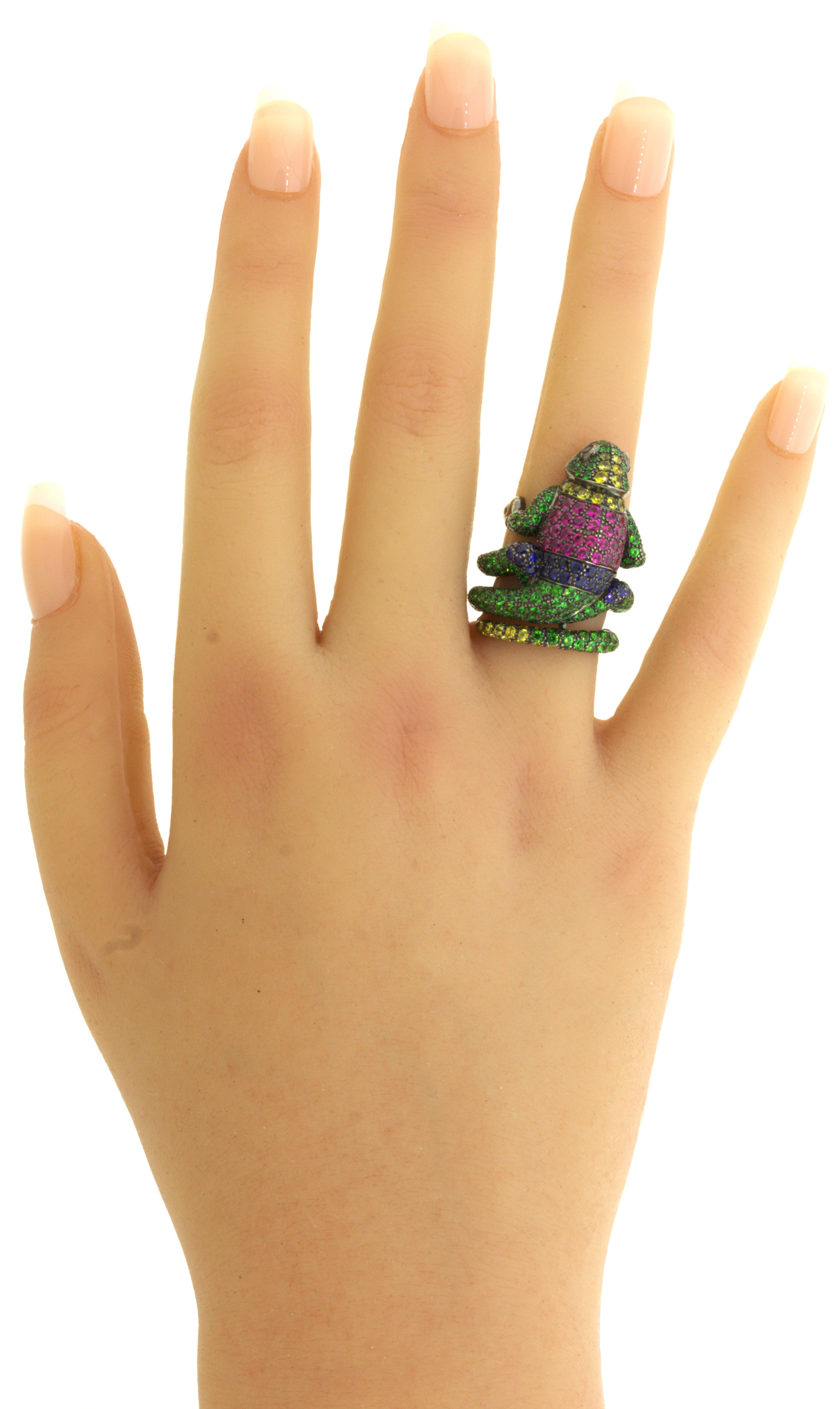 Boucheron “Masy the Chameleon” Tsavorite Sapphire Ruby Gold Animal Ring, French