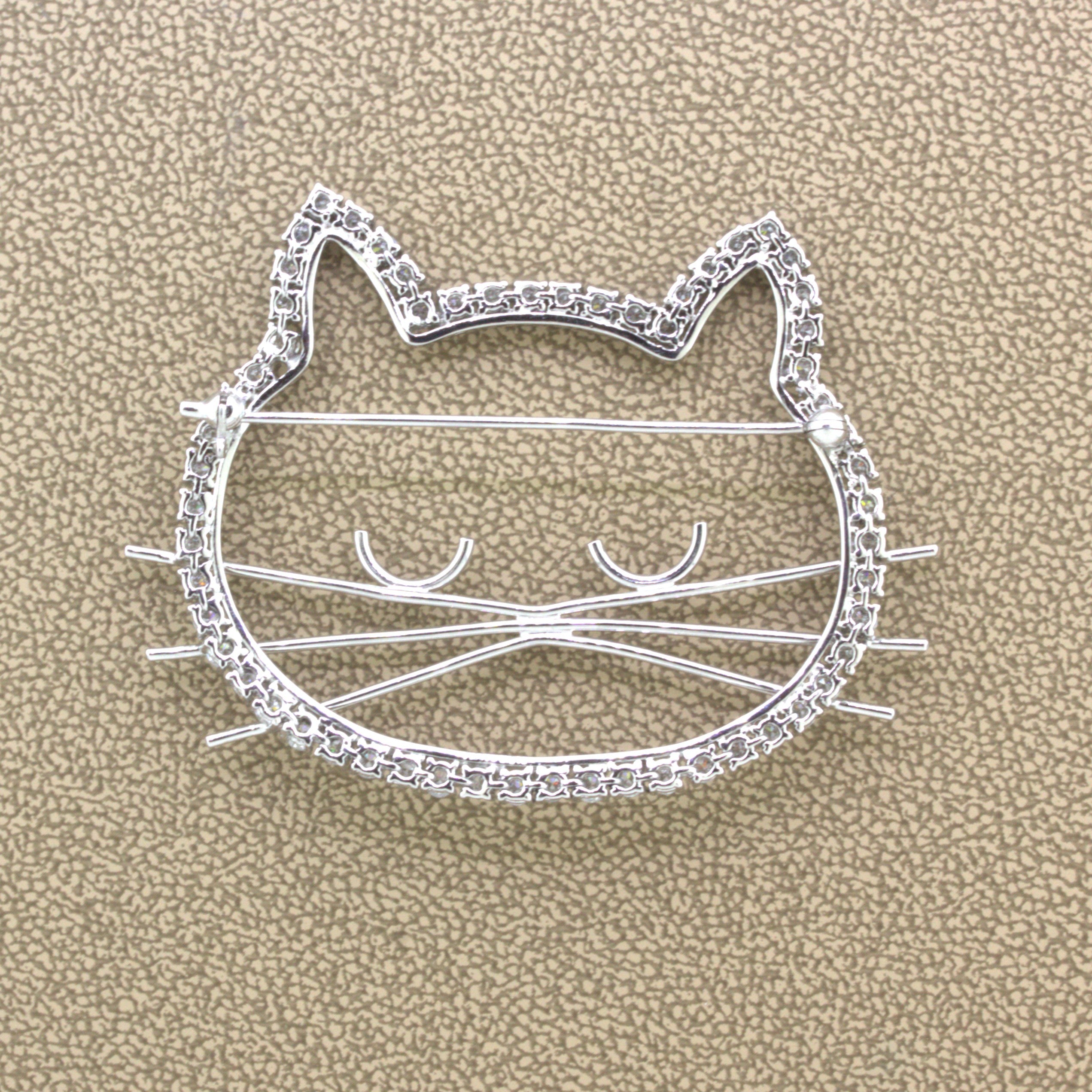 Diamond Platinum Kitty Cat Brooch