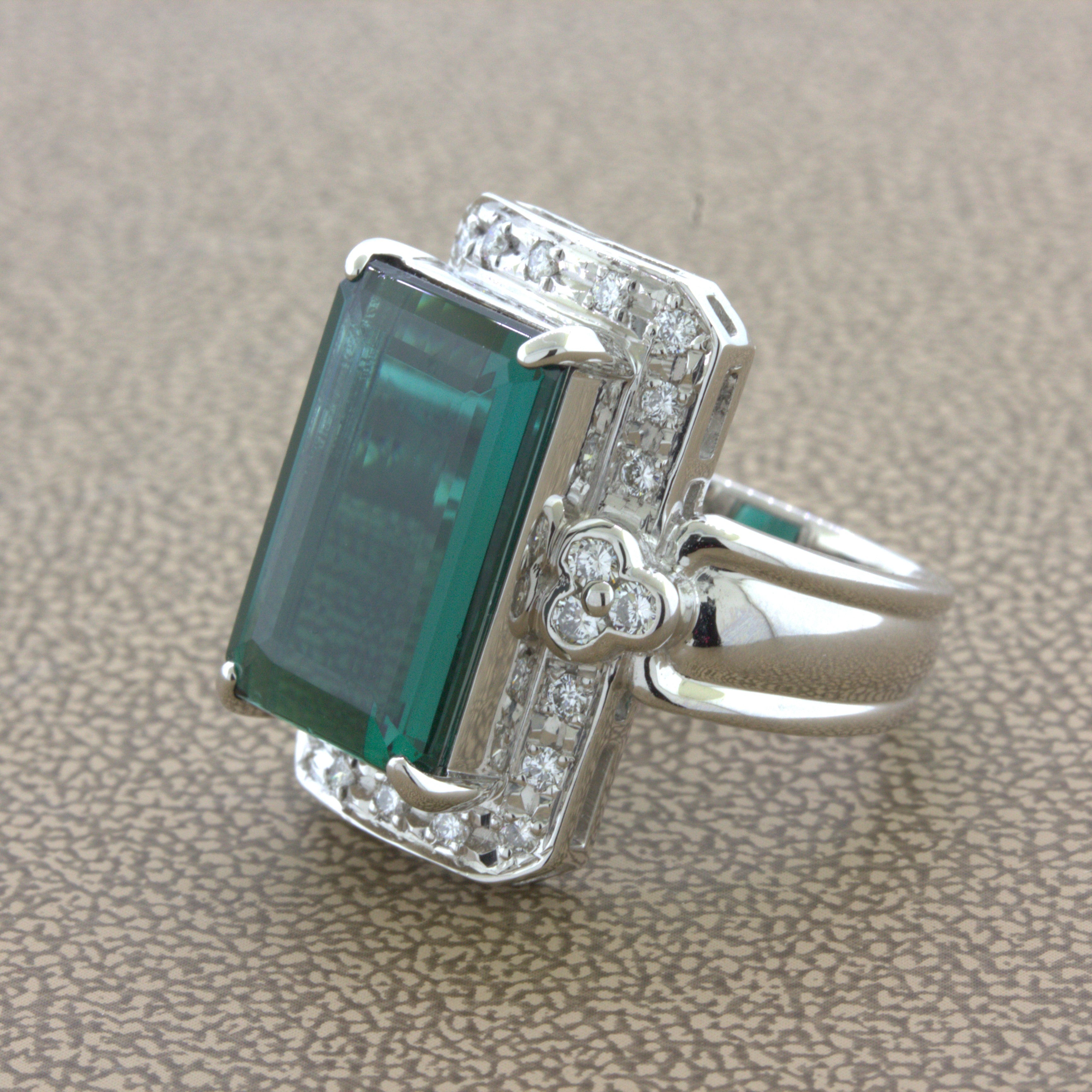 10.92 Carat Indicolite Tourmaline Diamond Platinum Cocktail Ring