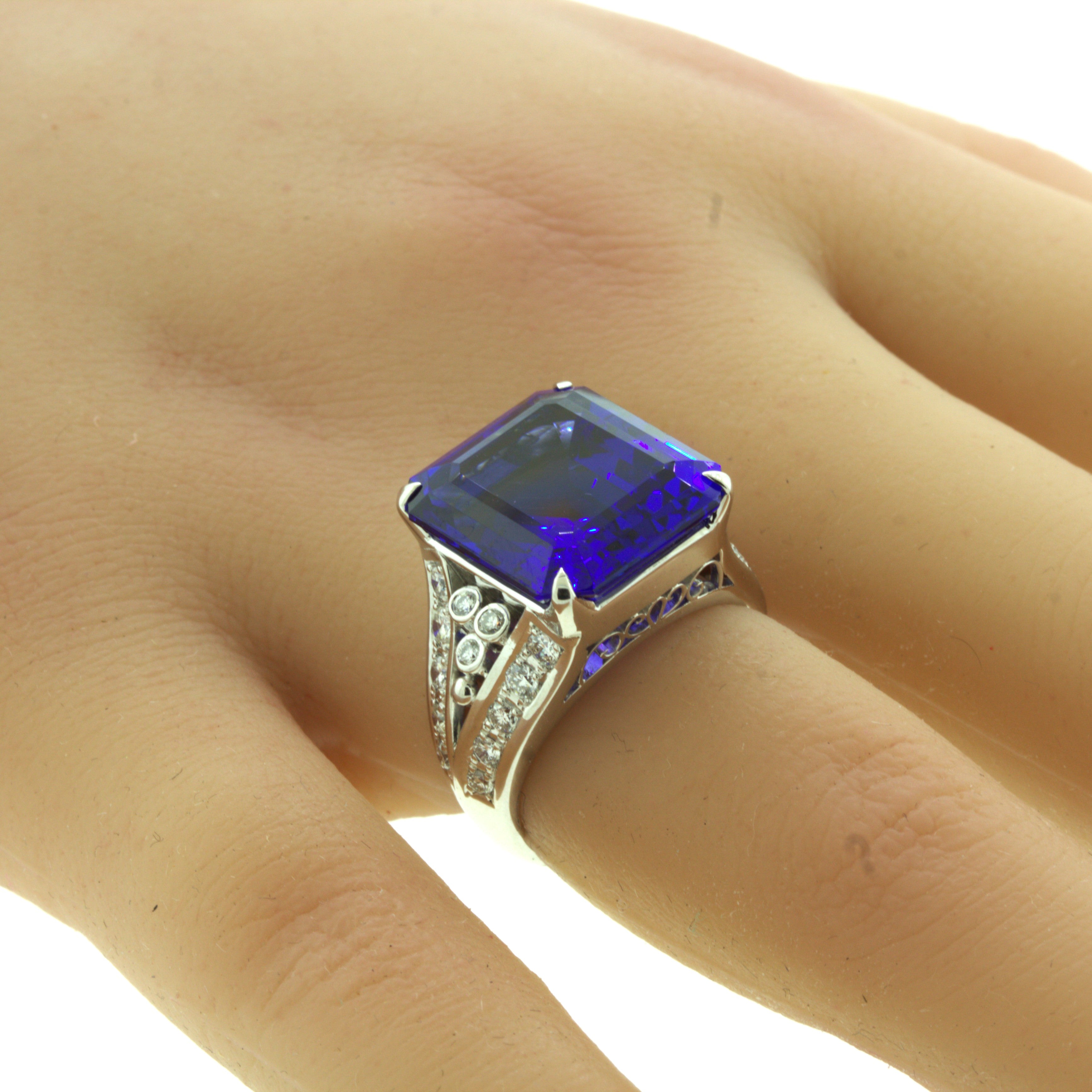 13.66 Carat Tanzanite Diamond Platinum Cocktail Ring