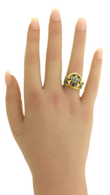 Masriera Diamond Sapphire Enamel 18K Yellow Gold Ring