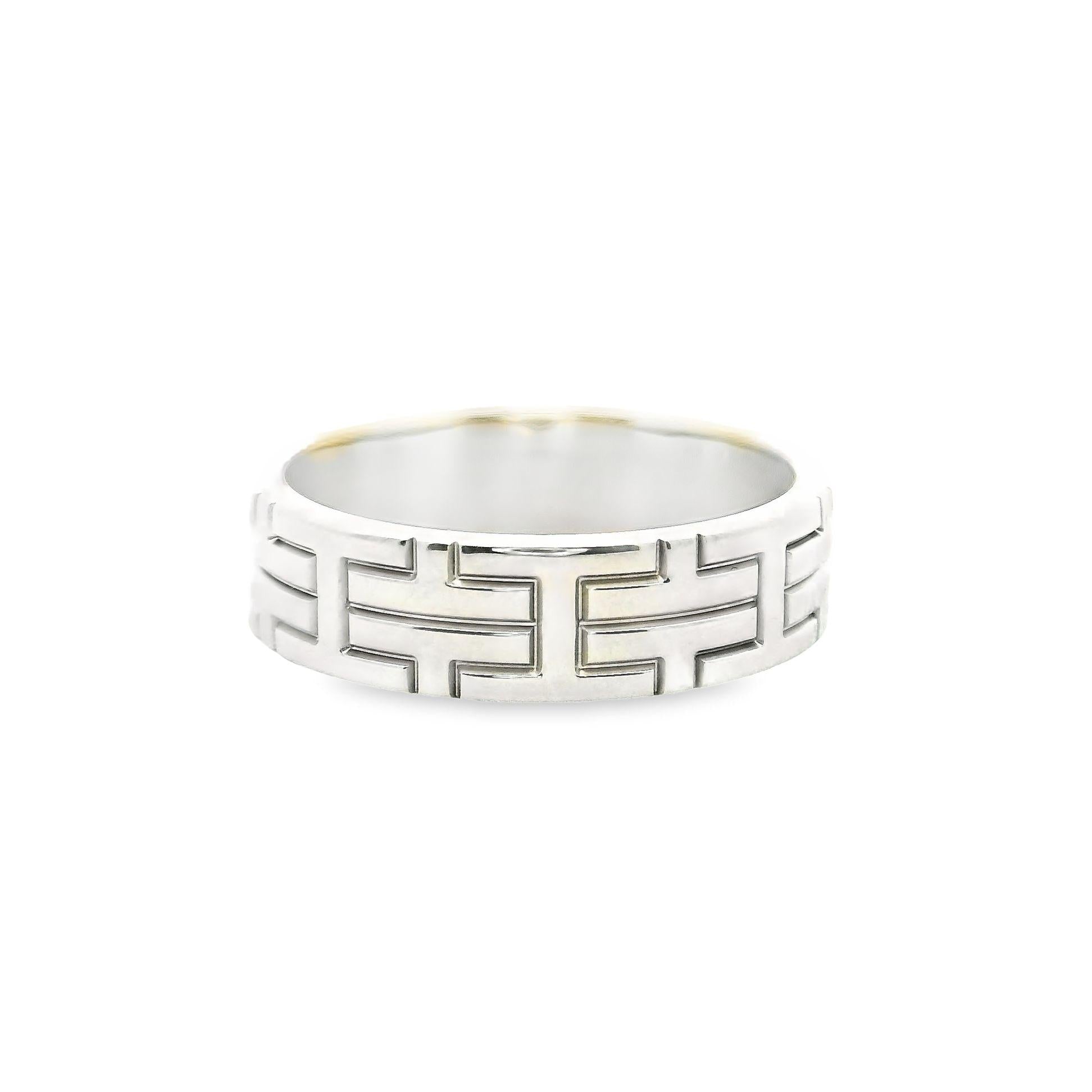 Hermes "H" Logo 18k White Gold Kilim Band Ring