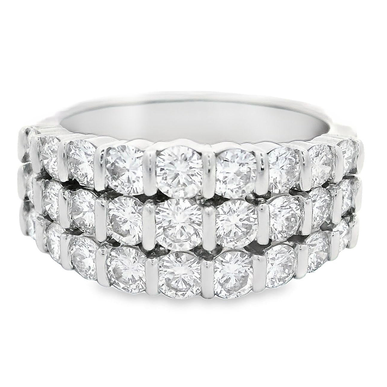 Gemlok Diamond Three Rows Stacked Platinum Ring