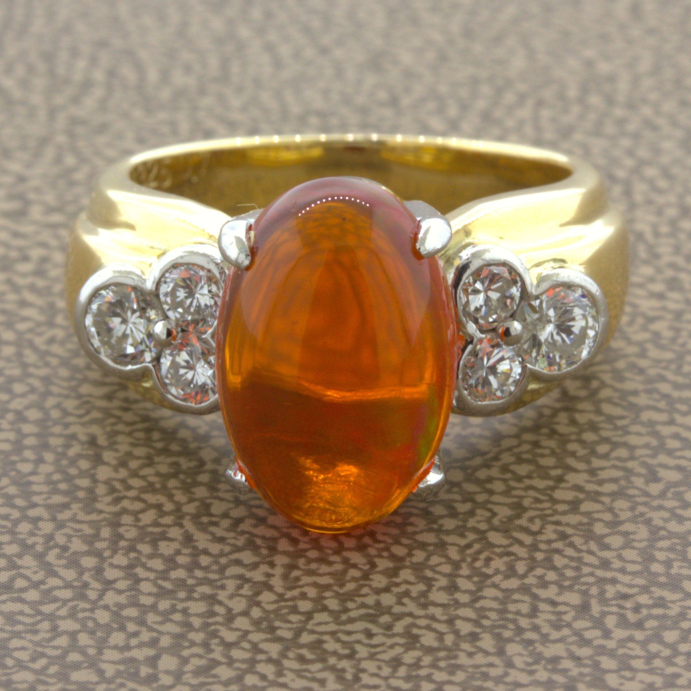4.32 Carat Gem Fire Opal Diamond Platinum & Gold Ring