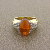 4.32 Carat Gem Fire Opal Diamond Platinum & Gold Ring