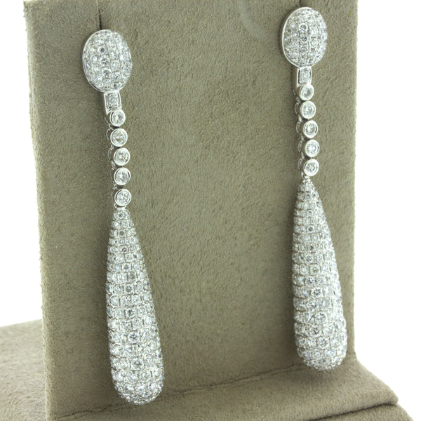 Diamond Pave Dangle Teardrop 18K White Gold Earrings