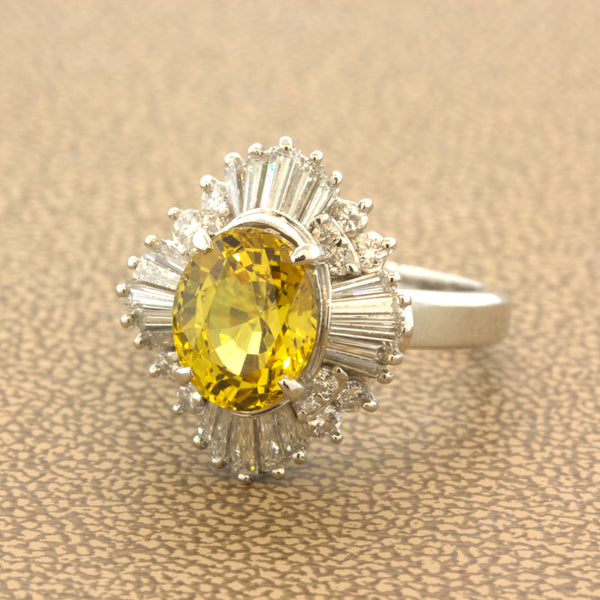Fine Yellow Sapphire Diamond Platinum Ring