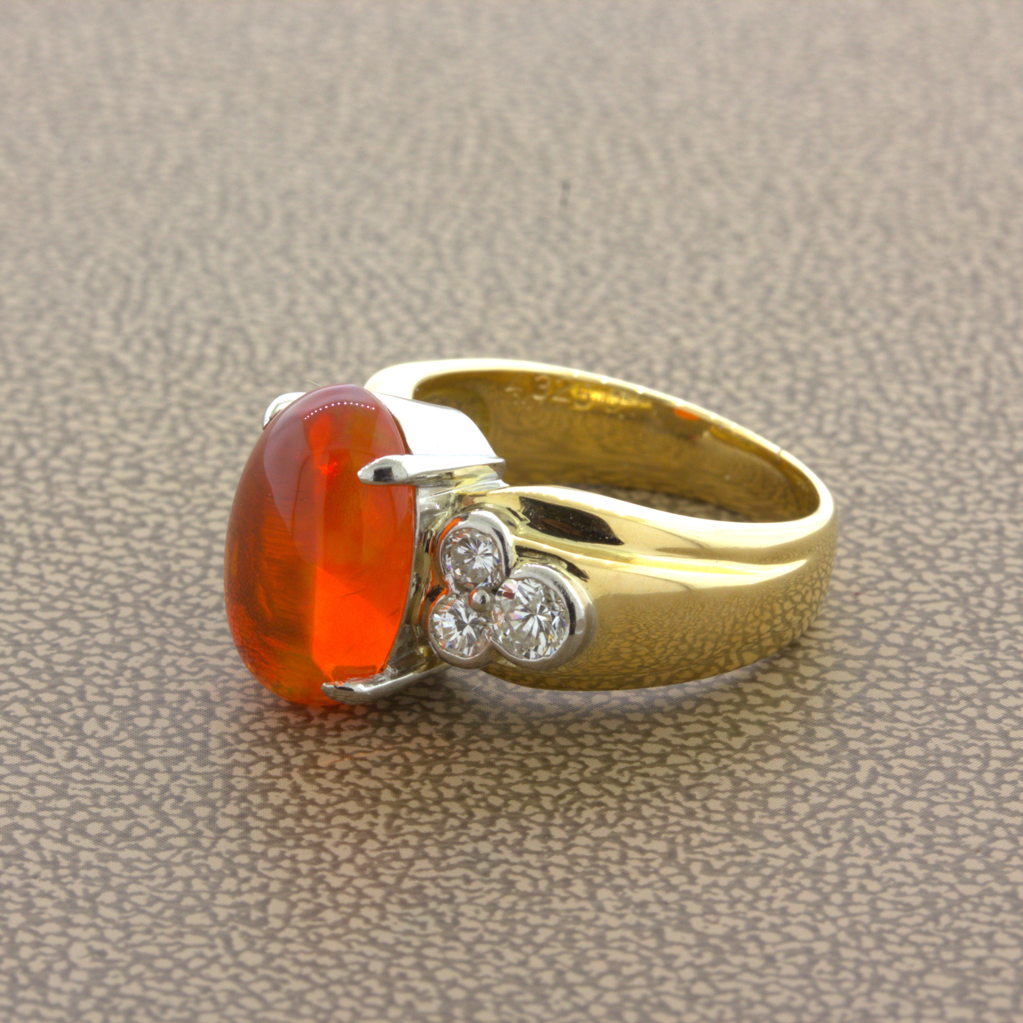 4.32 Carat Gem Fire Opal Diamond Platinum & Gold Ring