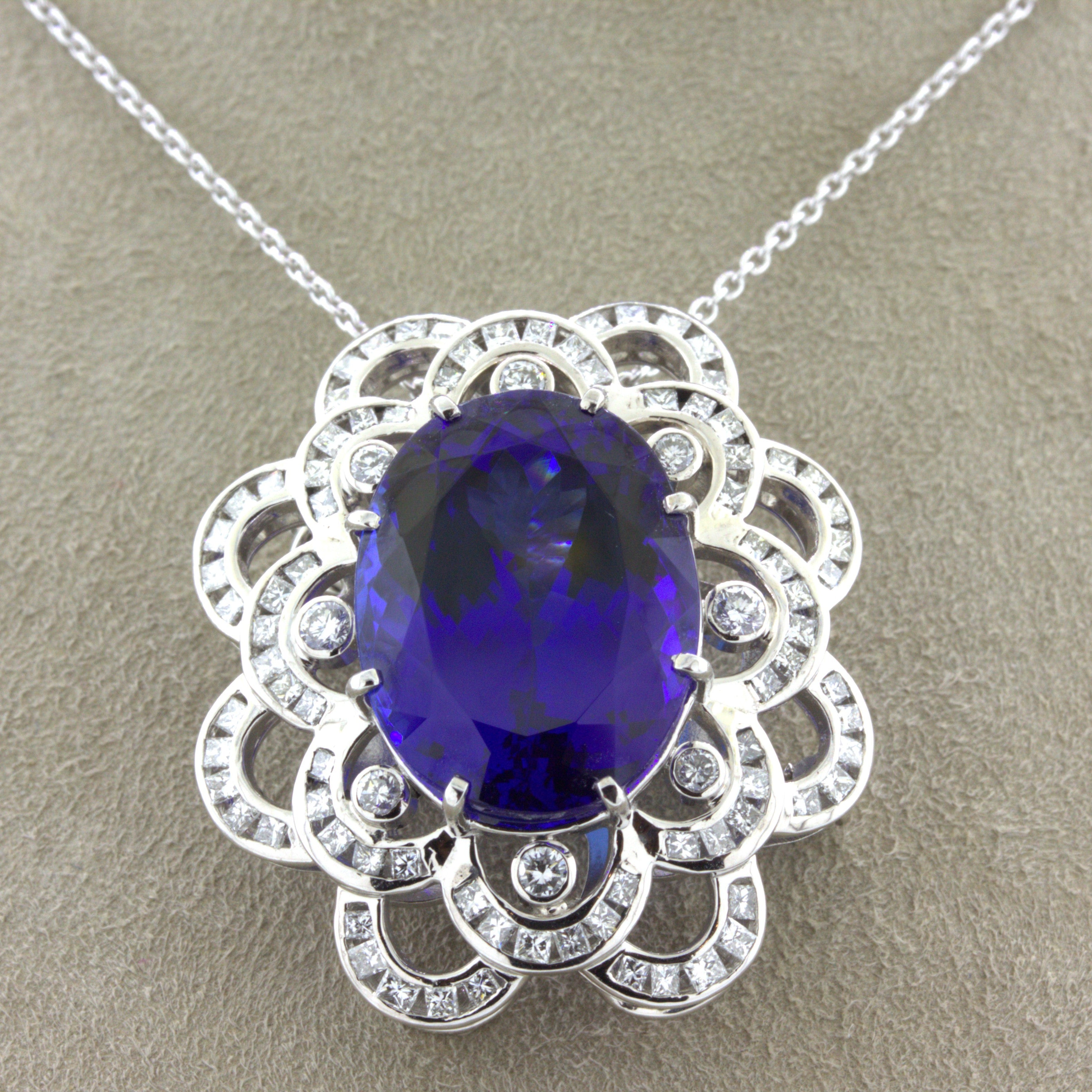 15.12 Carat Tanzanite Diamond Platinum Pendant