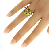 Masriera Diamond Sapphire Enamel 18K Yellow Gold Ring