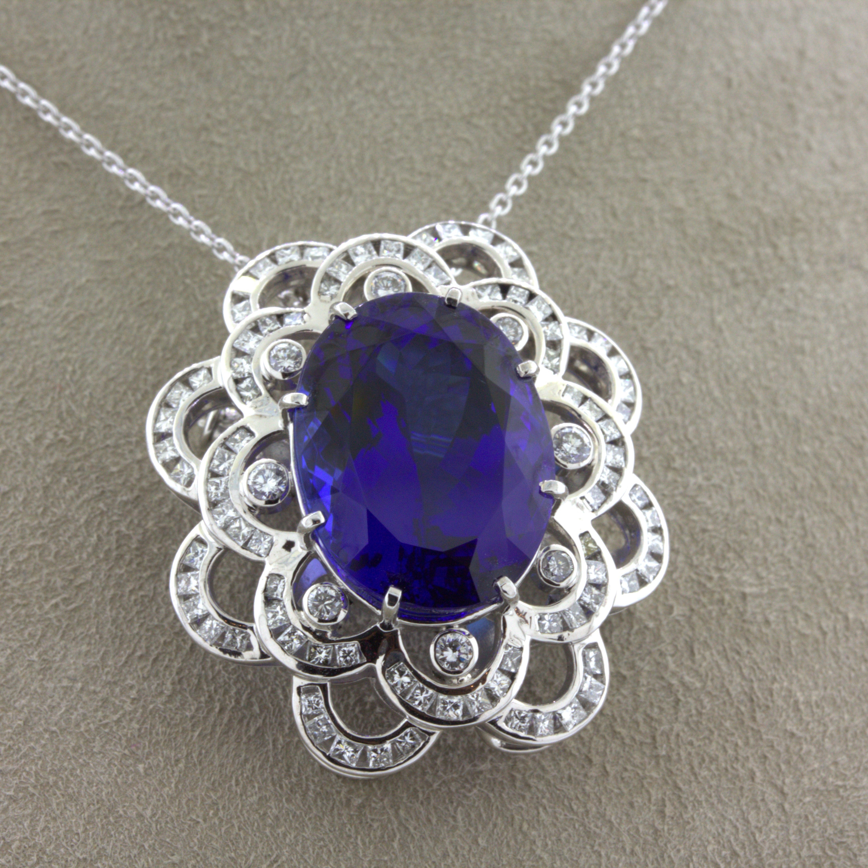 15.12 Carat Tanzanite Diamond Platinum Pendant