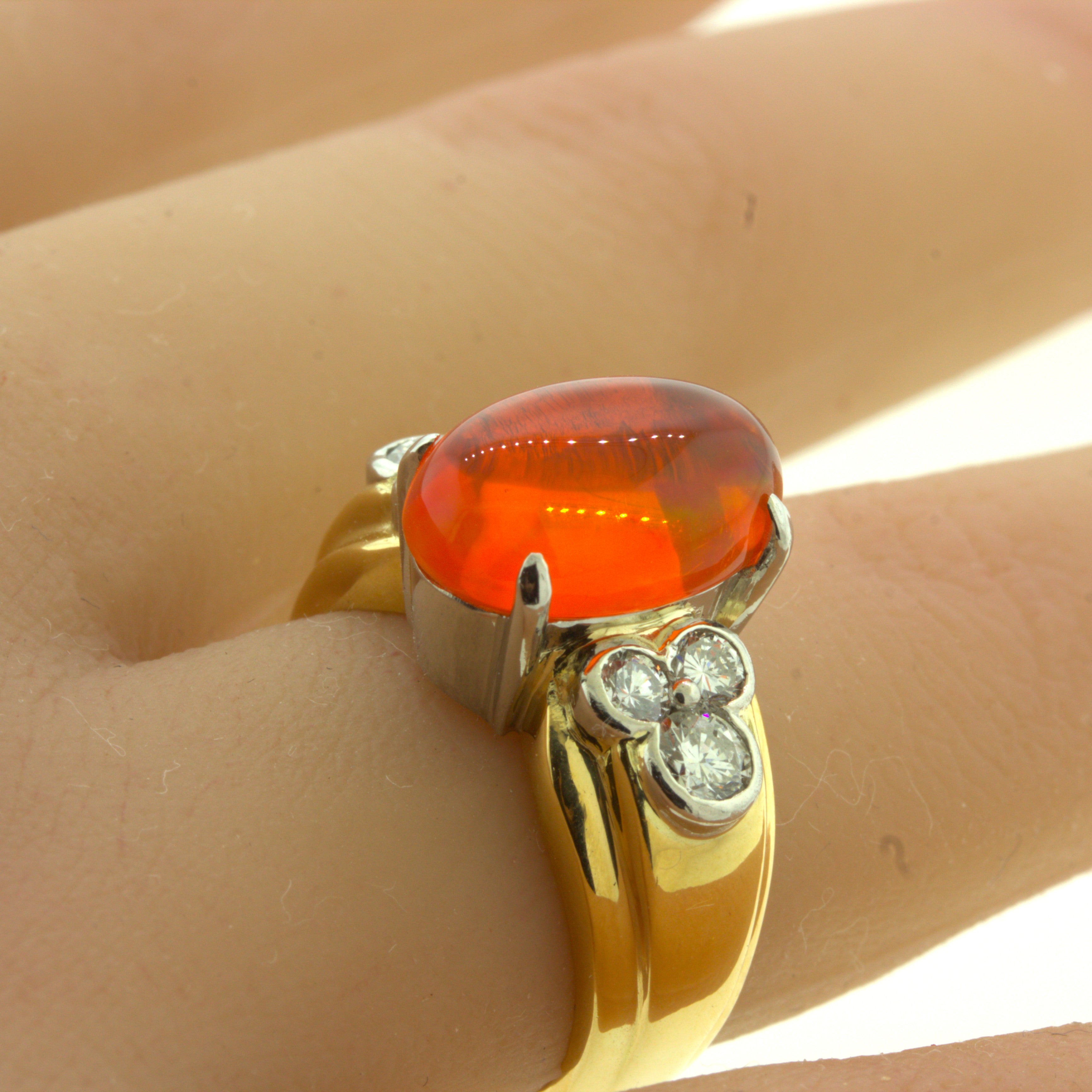 4.32 Carat Gem Fire Opal Diamond Platinum & Gold Ring