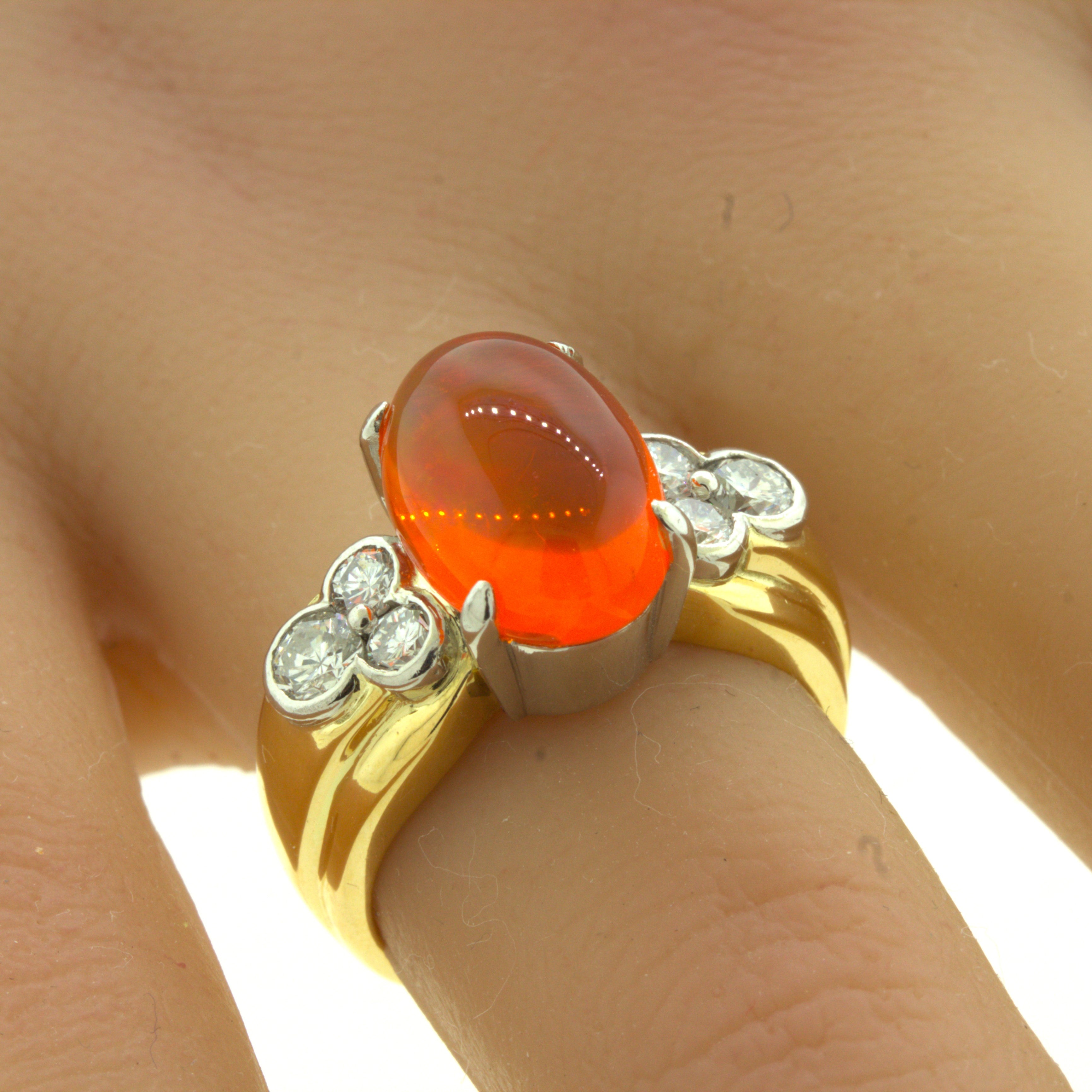 4.32 Carat Gem Fire Opal Diamond Platinum & Gold Ring