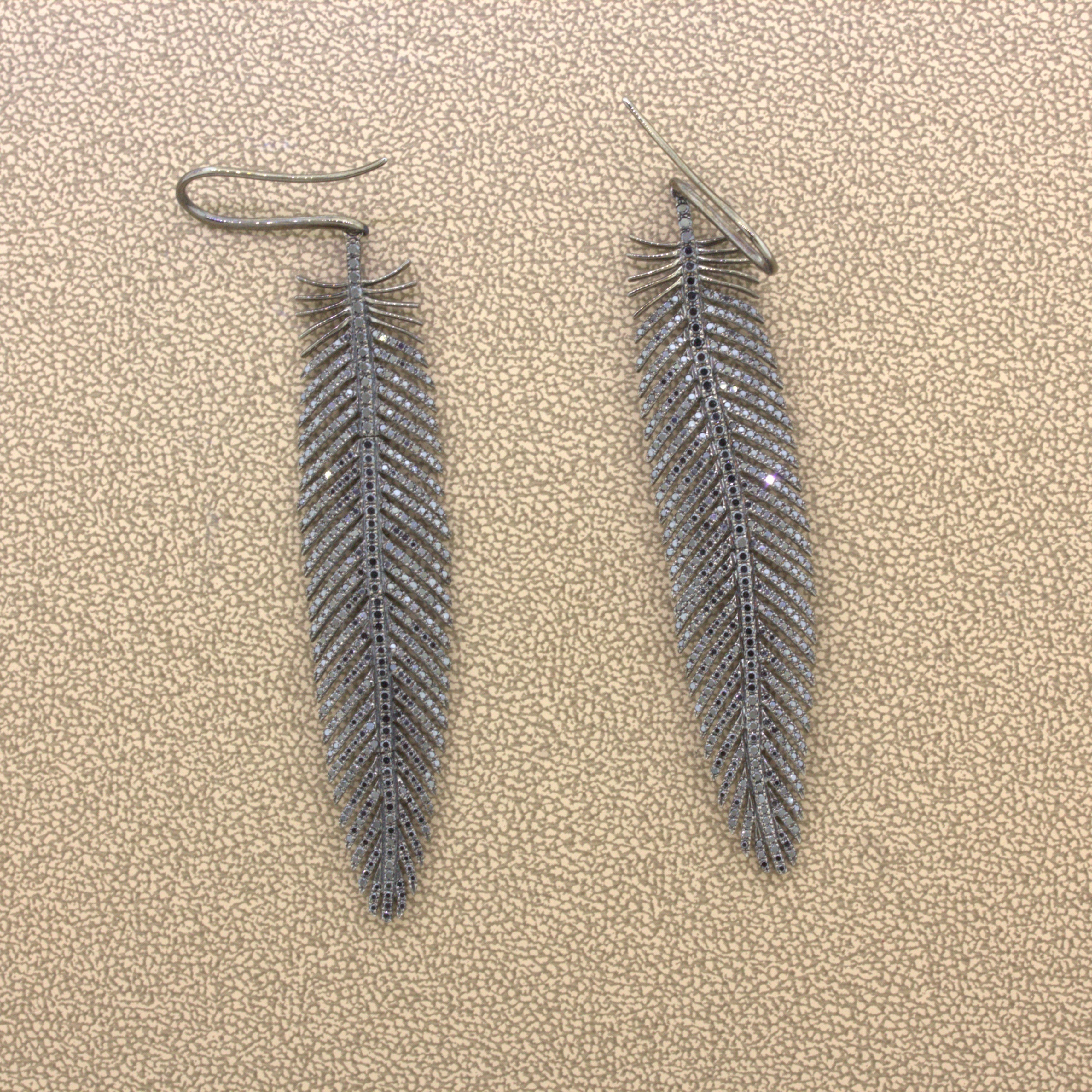 Black Diamond 18k Gold Feather Earrings