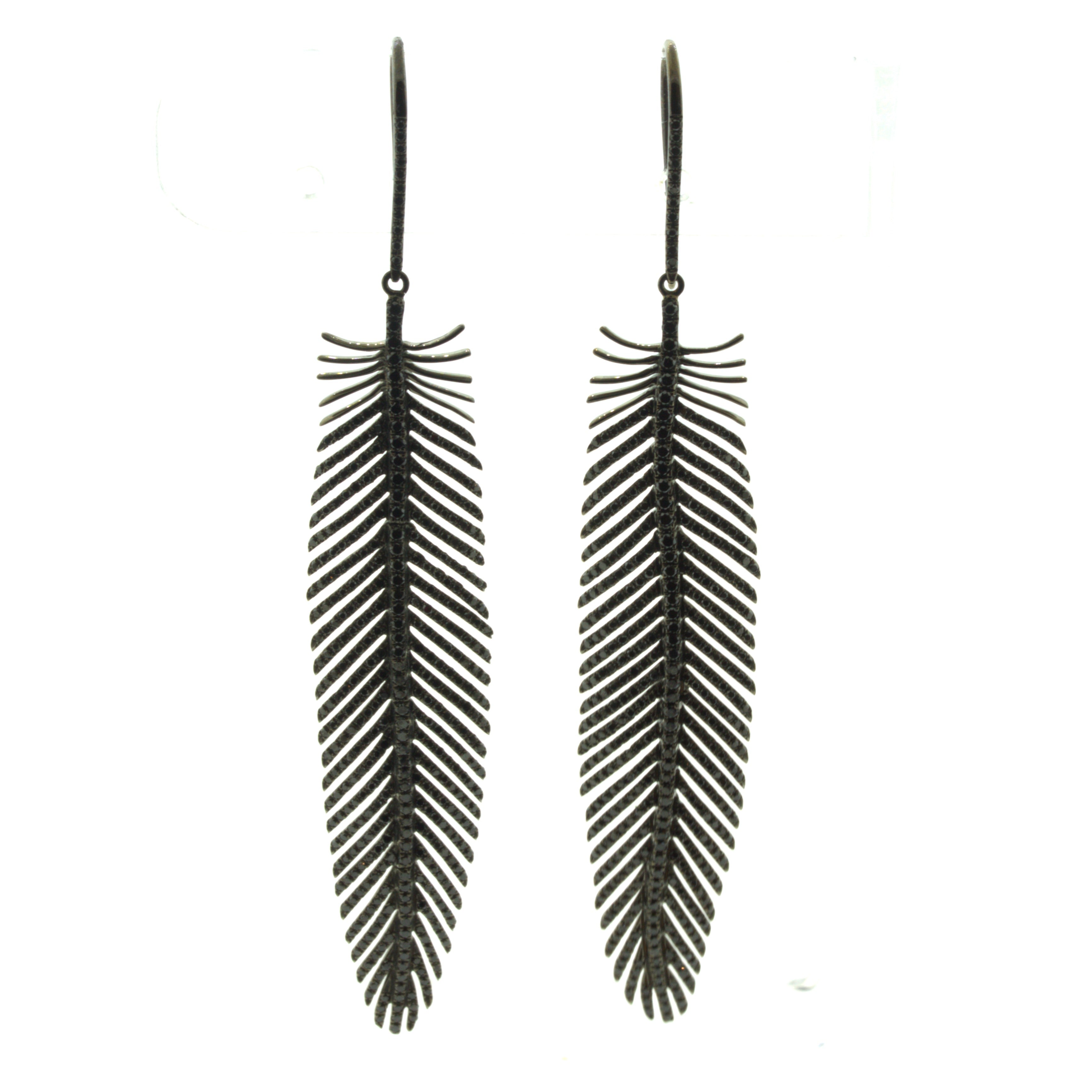 Black Diamond 18k Gold Feather Earrings