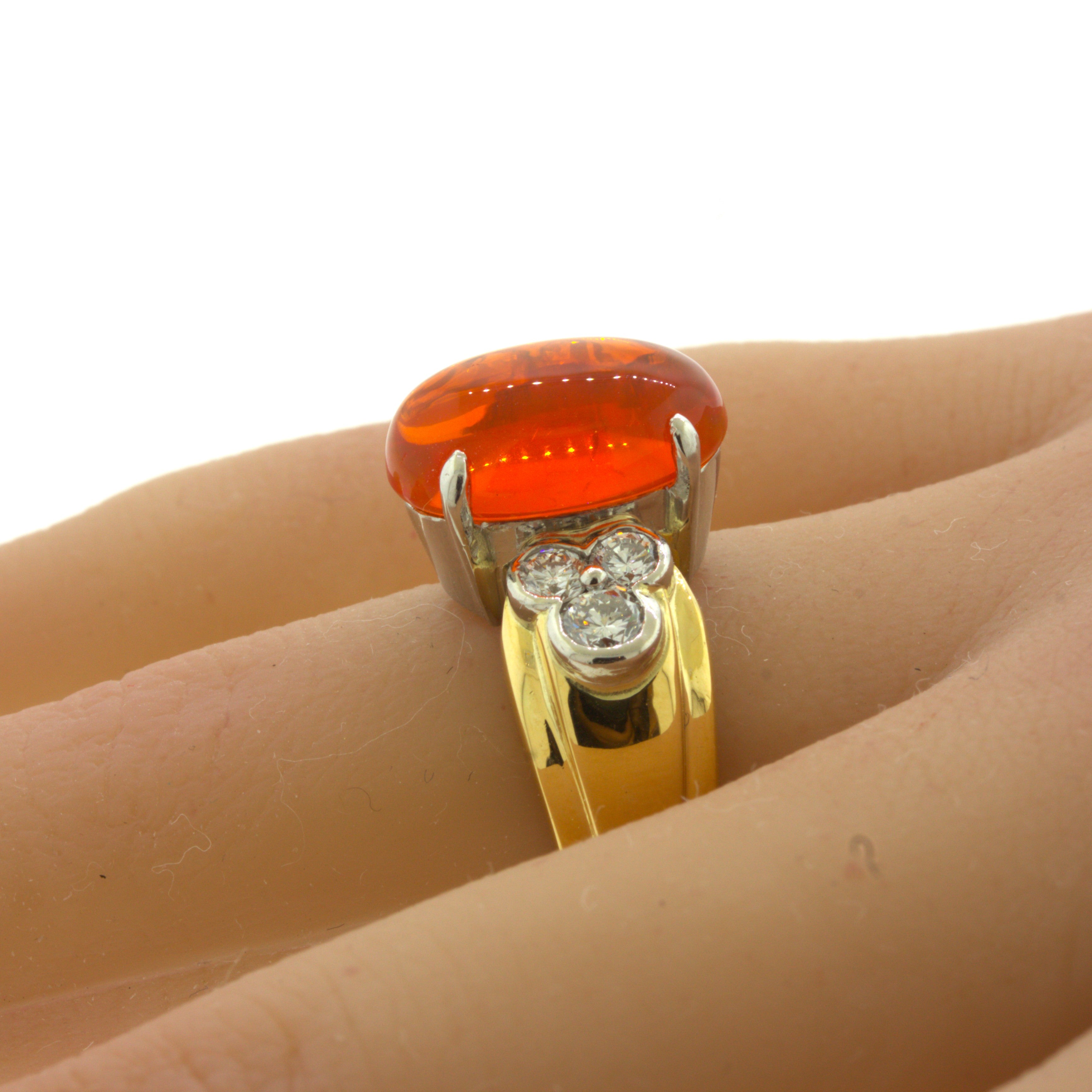 4.32 Carat Gem Fire Opal Diamond Platinum & Gold Ring