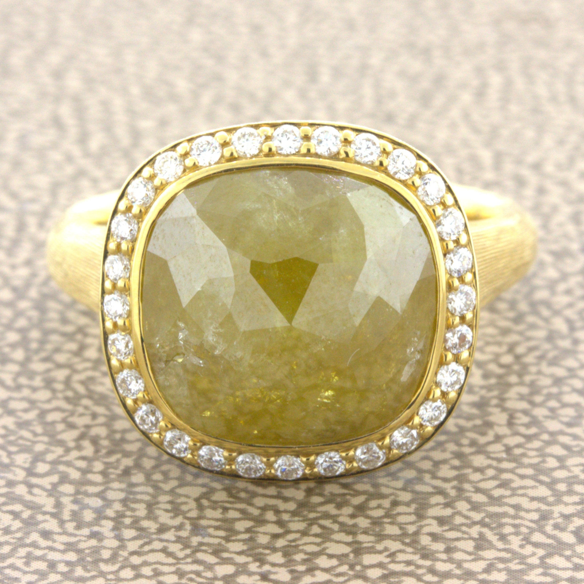 8.75 Carat Fancy Yellow Rose-cut Diamond Halo 18k Yellow Gold Ring