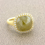 8.75 Carat Fancy Yellow Rose-cut Diamond Halo 18k Yellow Gold Ring