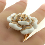 Diamond White-Onyx 18K Rose Gold Camellia Flower Cocktail Ring