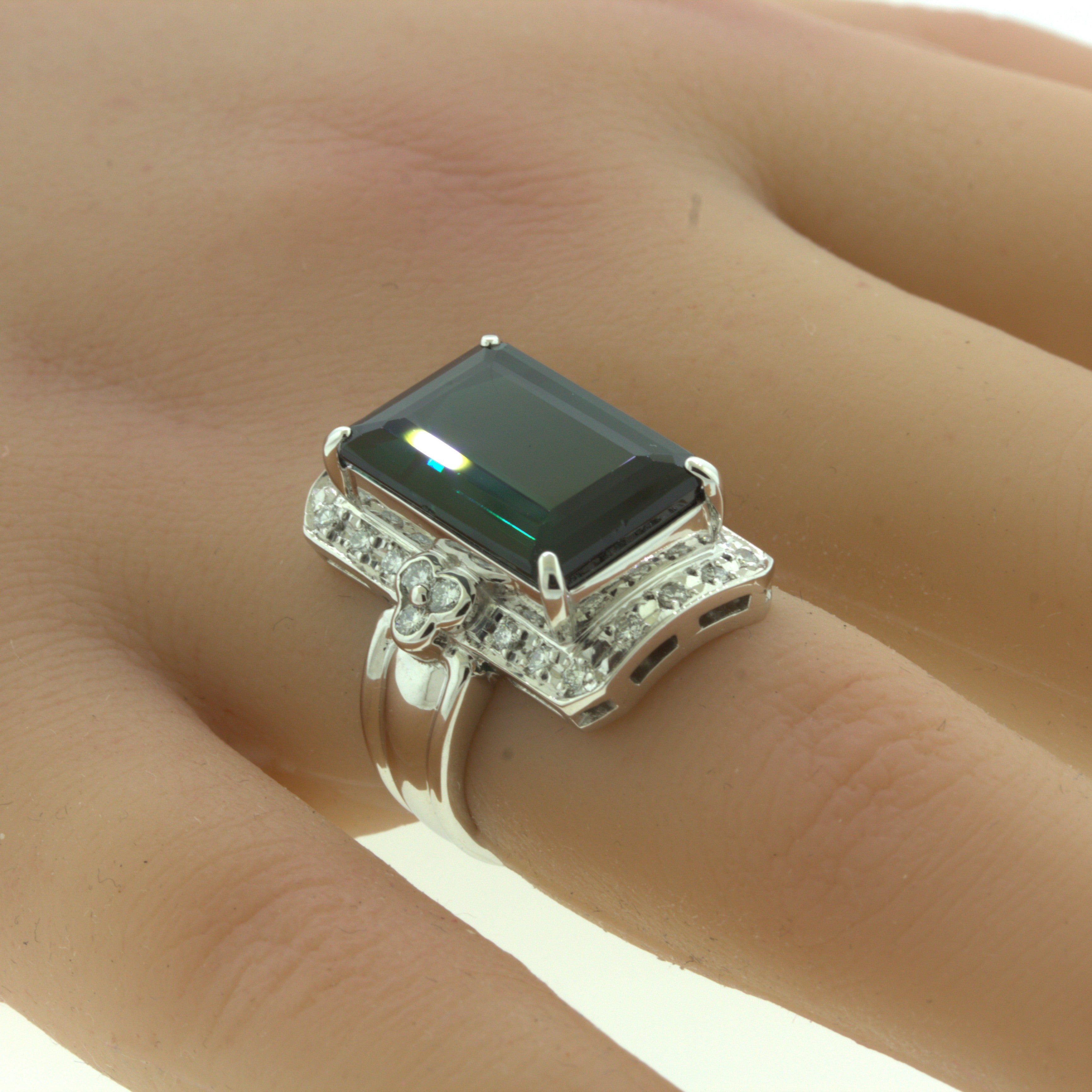 10.92 Carat Indicolite Tourmaline Diamond Platinum Cocktail Ring