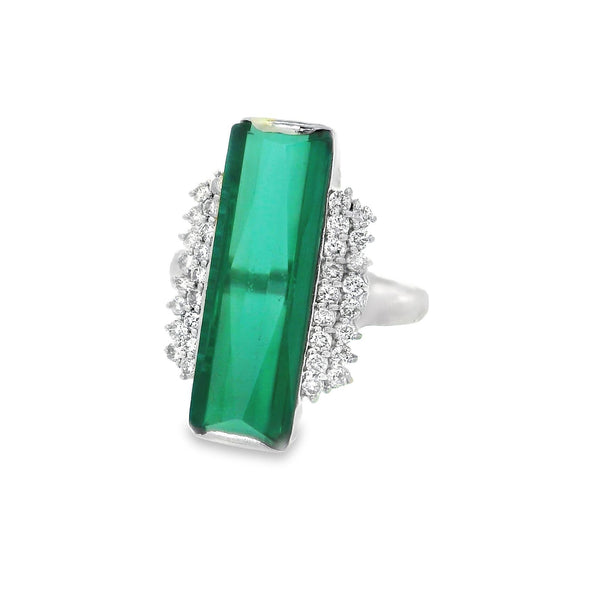 9.40 Carat Blue-Green Tourmaline Diamond Platinum Ring