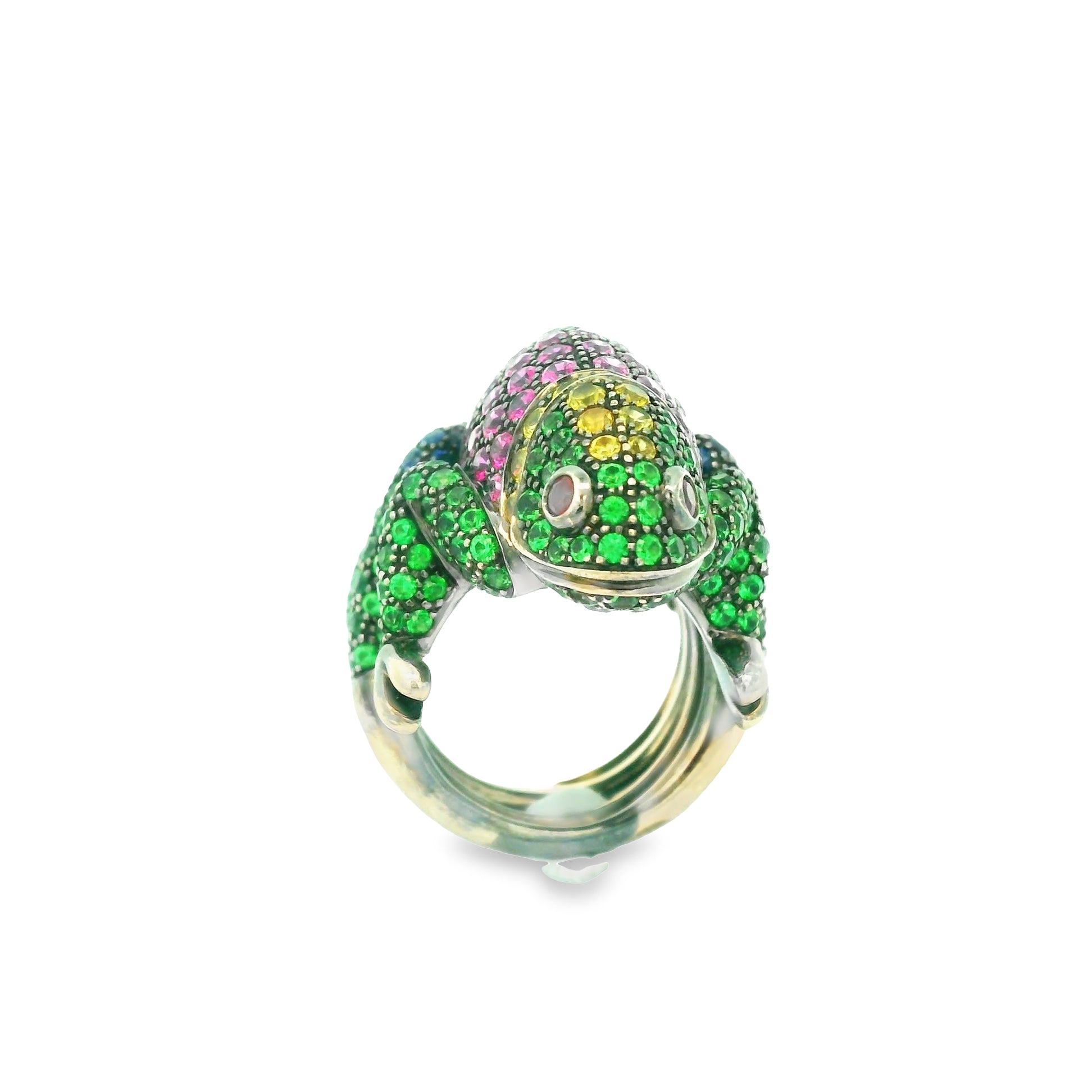 Boucheron “Masy the Chameleon” Tsavorite Sapphire Ruby Gold Animal Ring, French