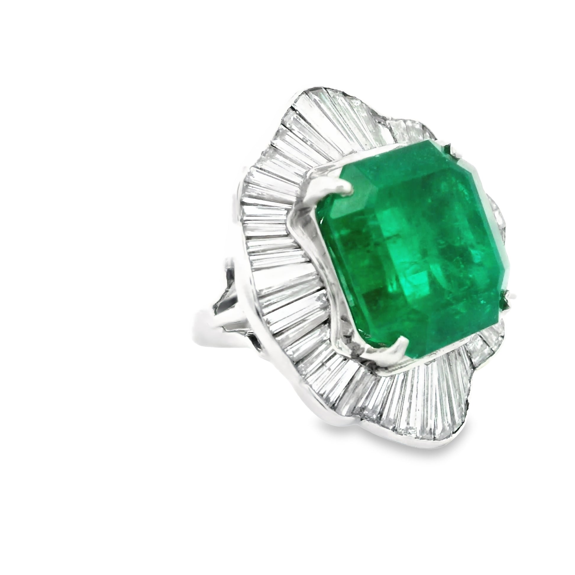 Important 11.57 Carat “Muzo Green” Colombian Emerald Diamond Platinum Ring