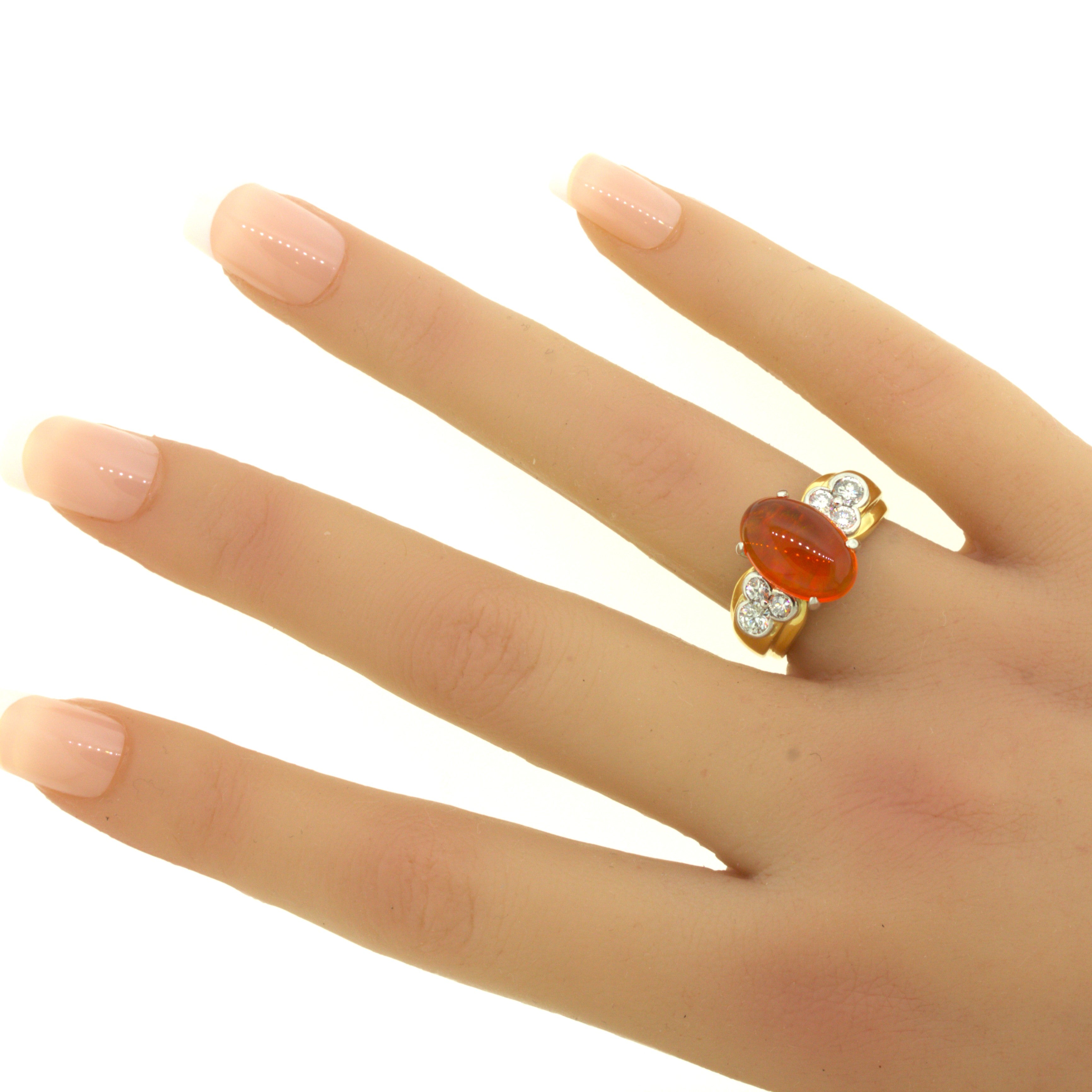 4.32 Carat Gem Fire Opal Diamond Platinum & Gold Ring