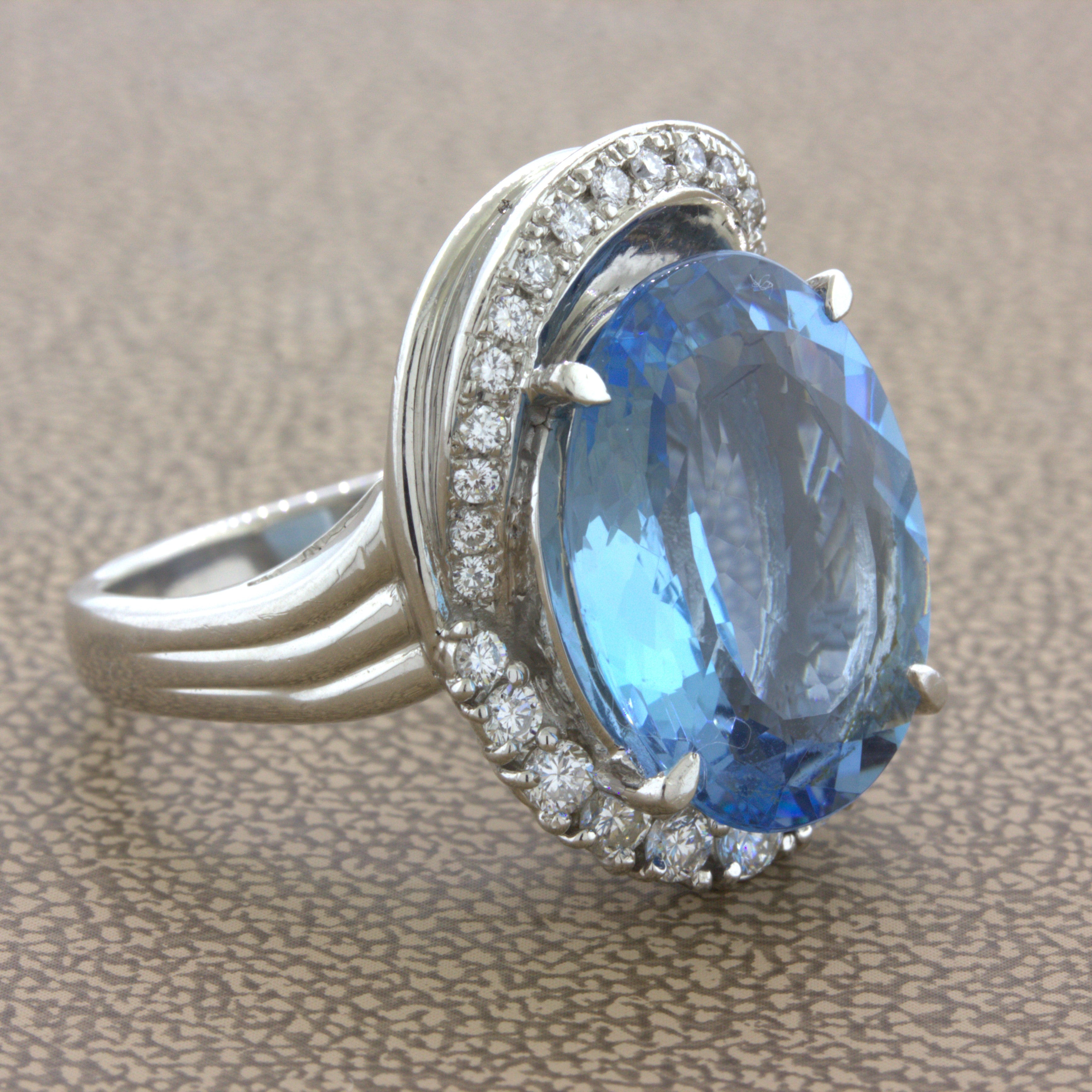 9.09 Carat Aquamarine Diamond Platinum Ring