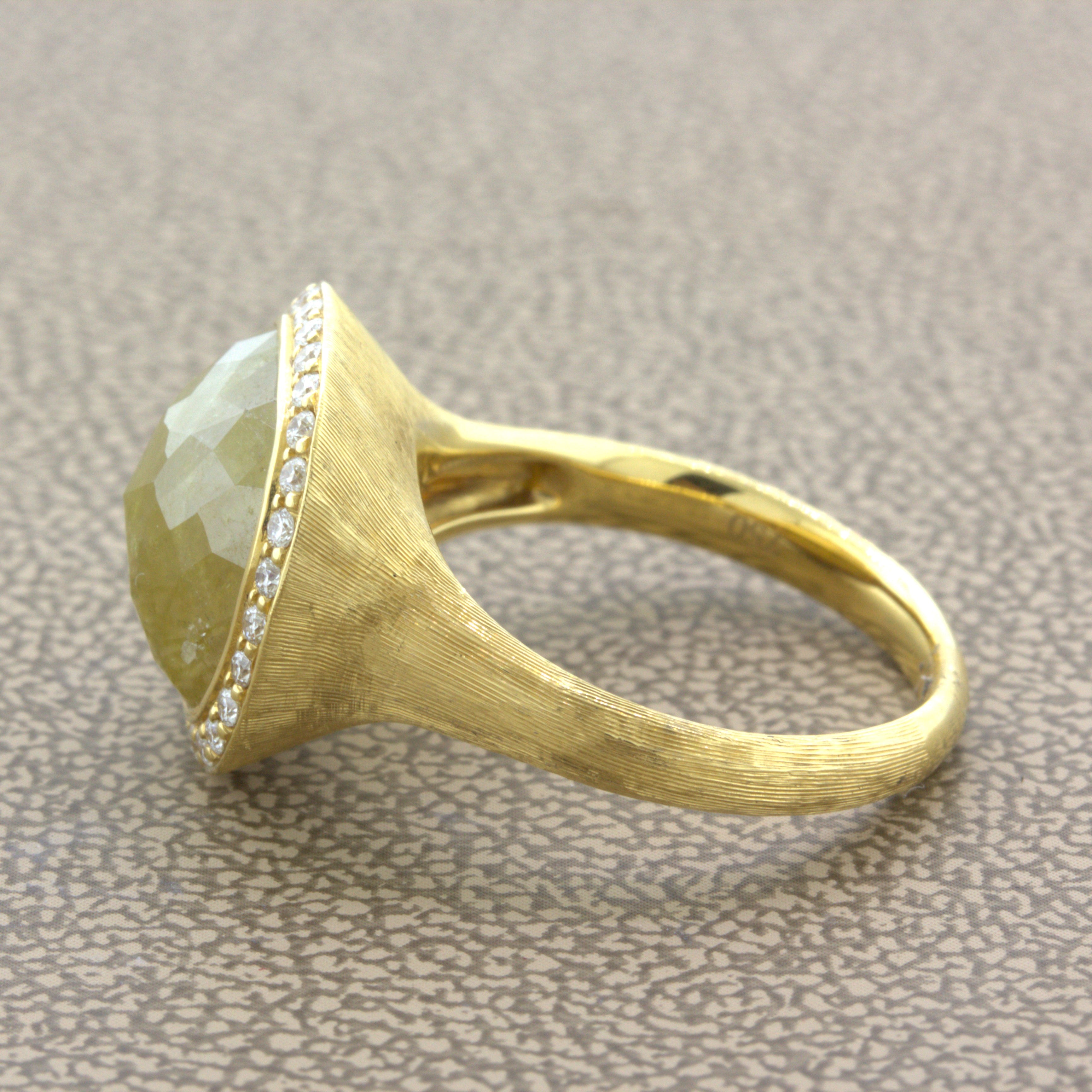 8.75 Carat Fancy Yellow Rose-cut Diamond Halo 18k Yellow Gold Ring