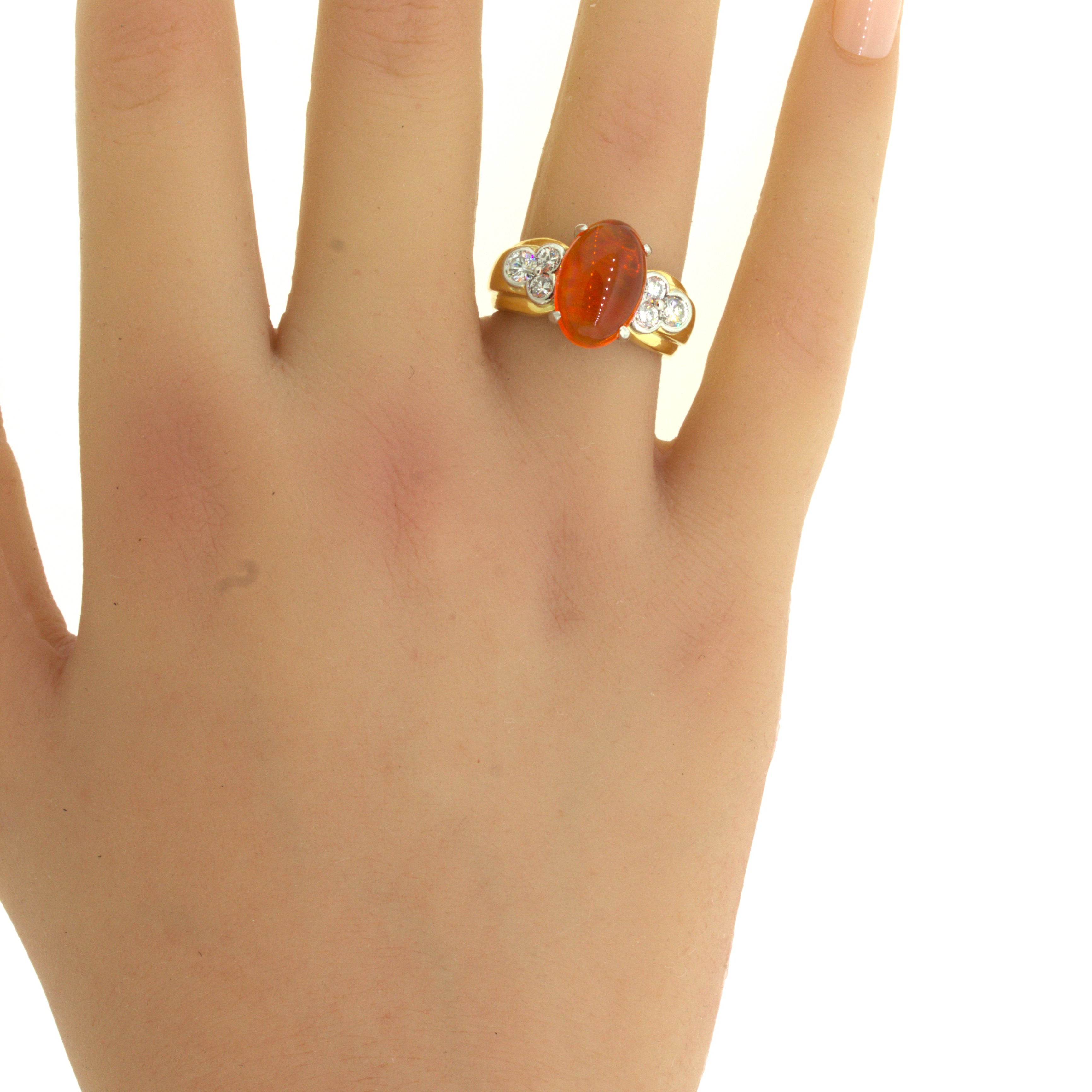 4.32 Carat Gem Fire Opal Diamond Platinum & Gold Ring