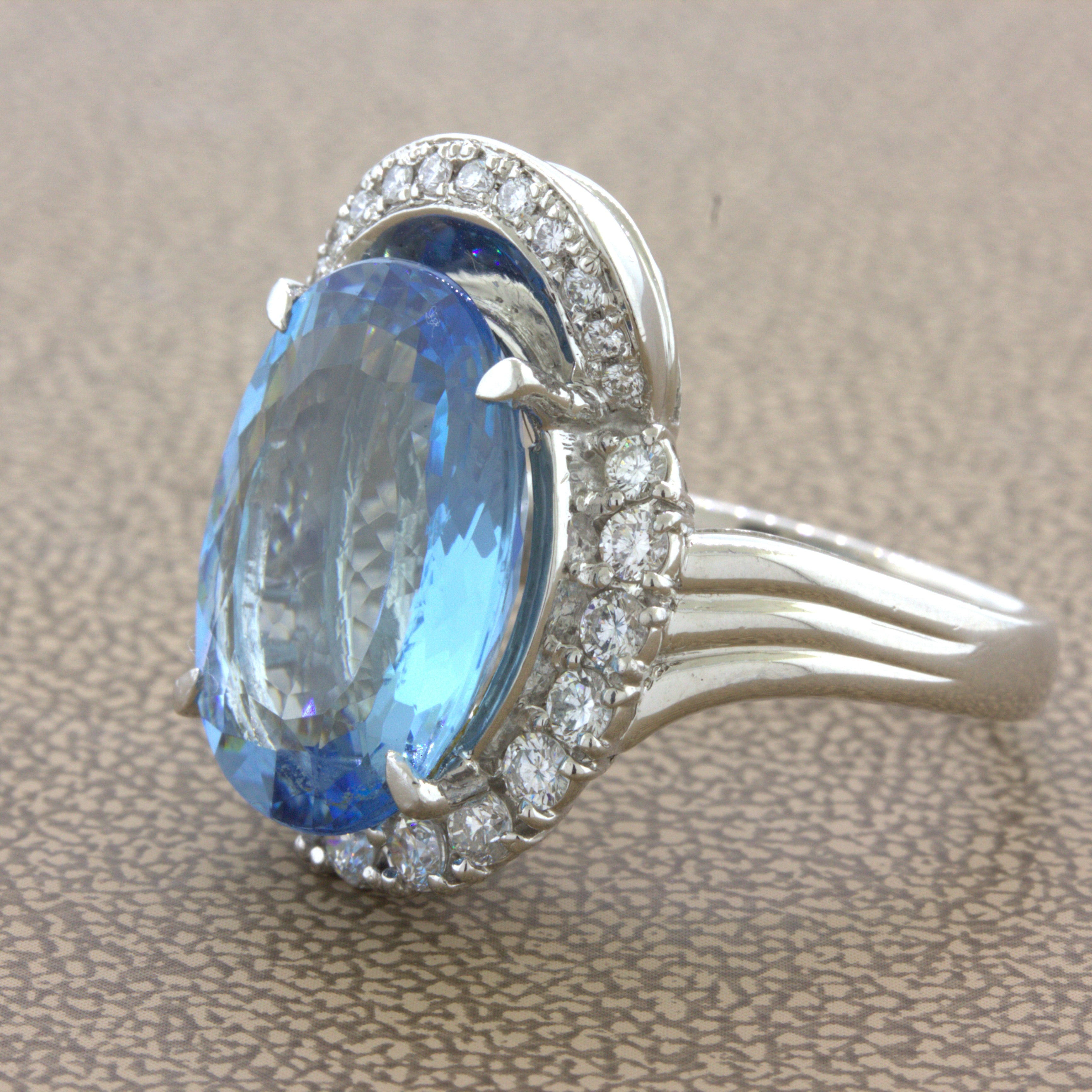 9.09 Carat Aquamarine Diamond Platinum Ring