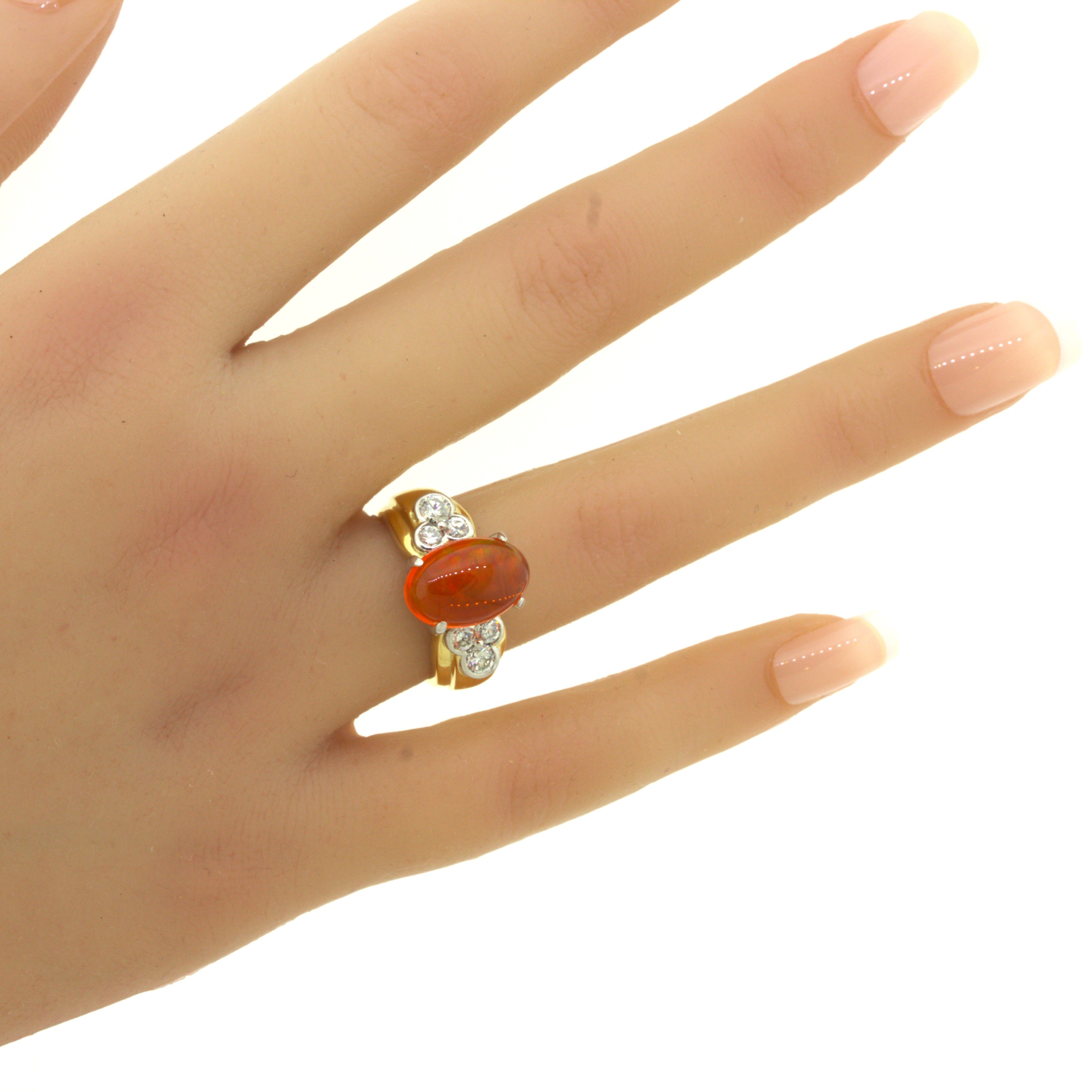 4.32 Carat Gem Fire Opal Diamond Platinum & Gold Ring