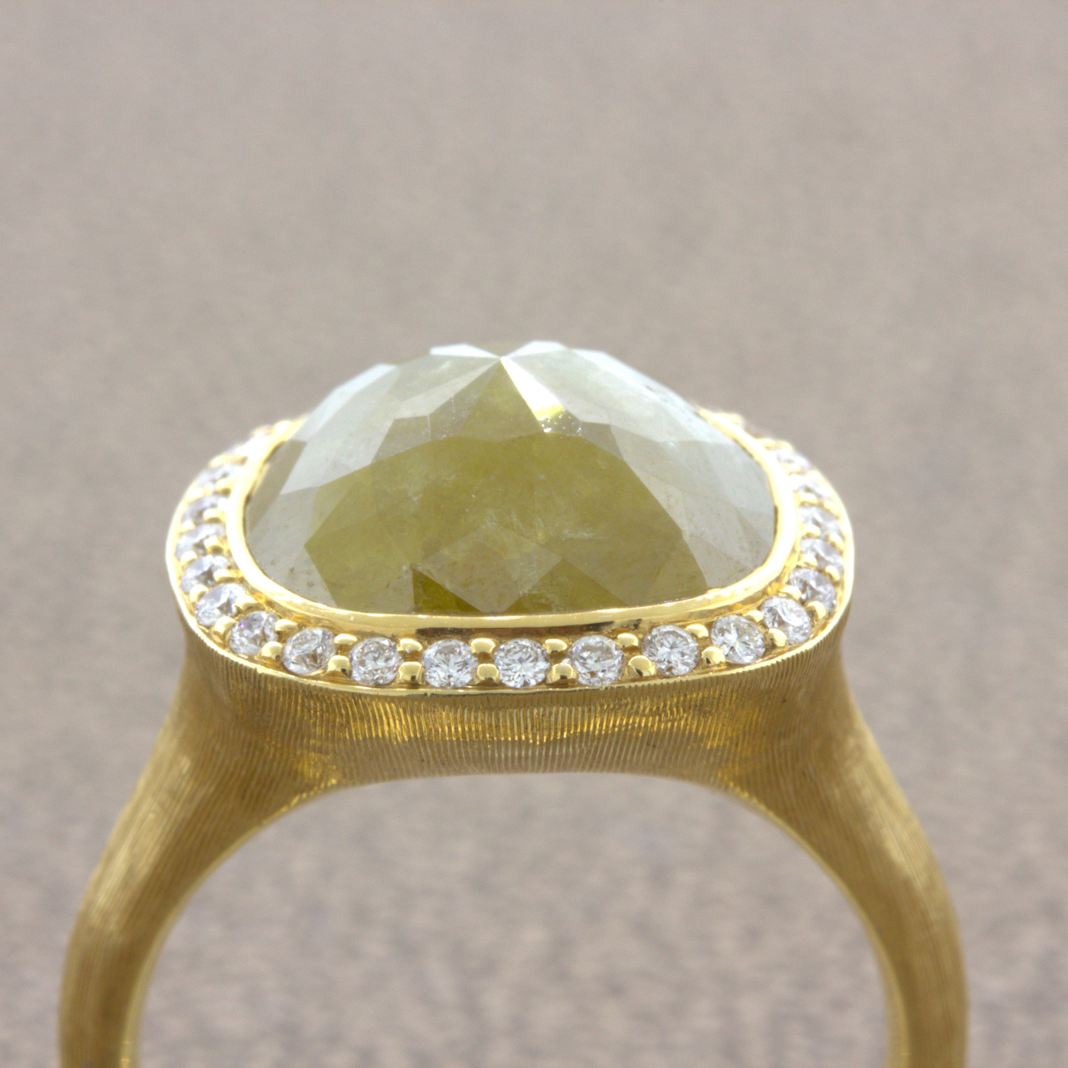 8.75 Carat Fancy Yellow Rose-cut Diamond Halo 18k Yellow Gold Ring