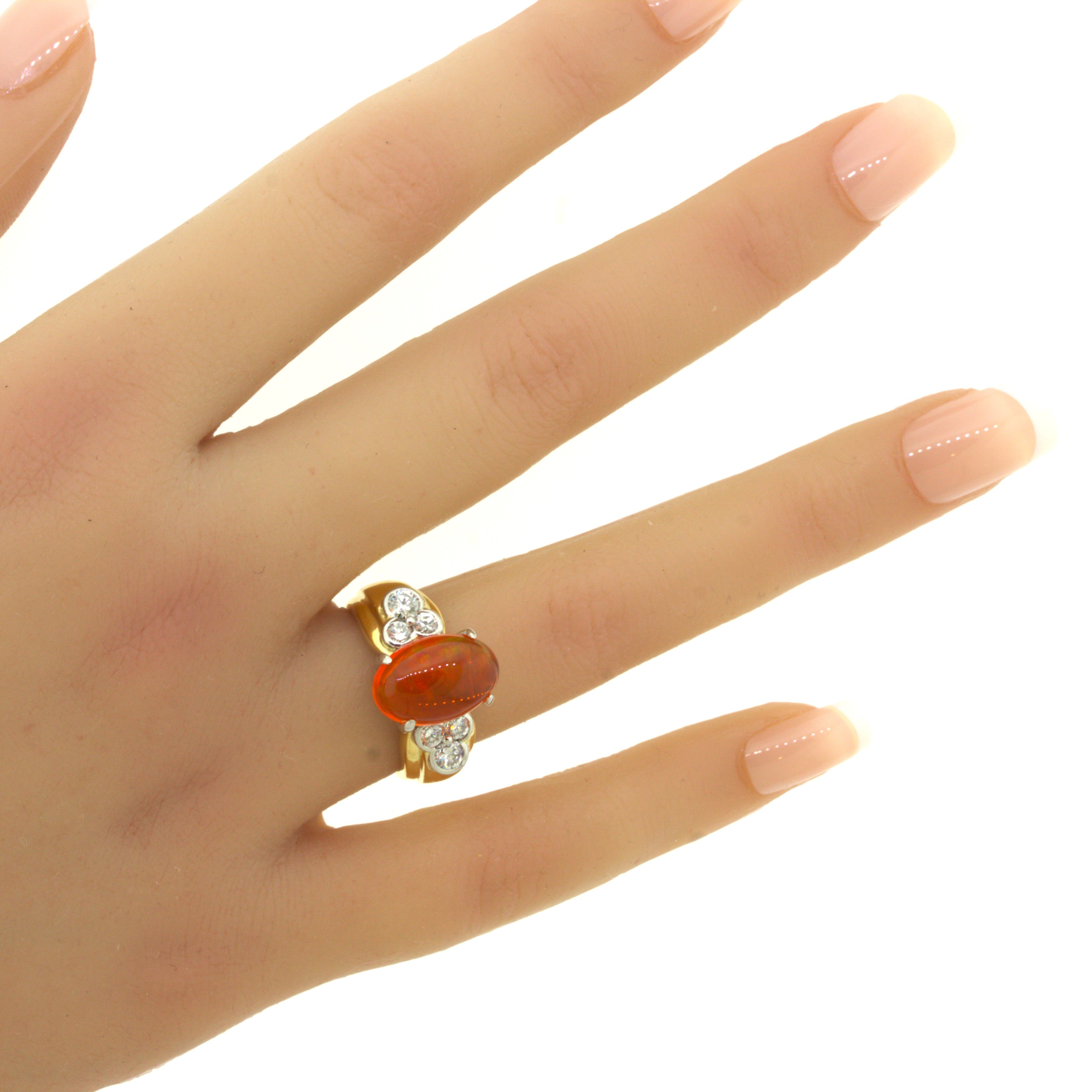 4.32 Carat Gem Fire Opal Diamond Platinum & Gold Ring