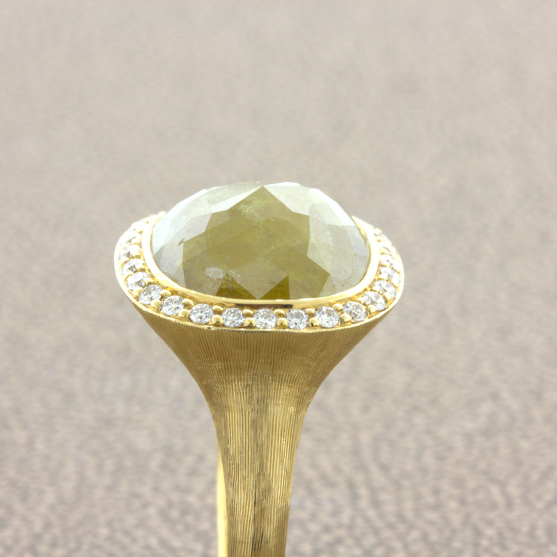 8.75 Carat Fancy Yellow Rose-cut Diamond Halo 18k Yellow Gold Ring