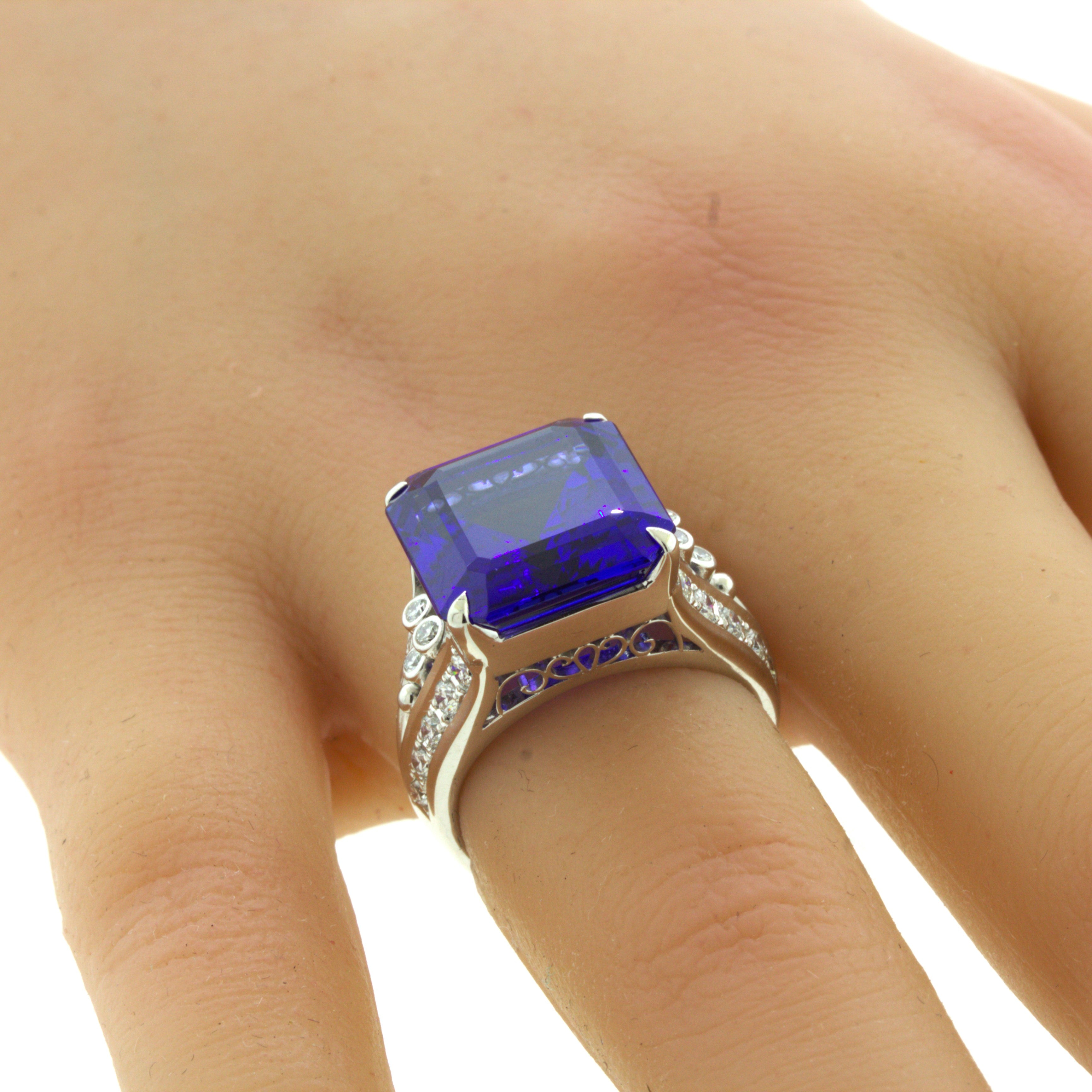 13.66 Carat Tanzanite Diamond Platinum Cocktail Ring