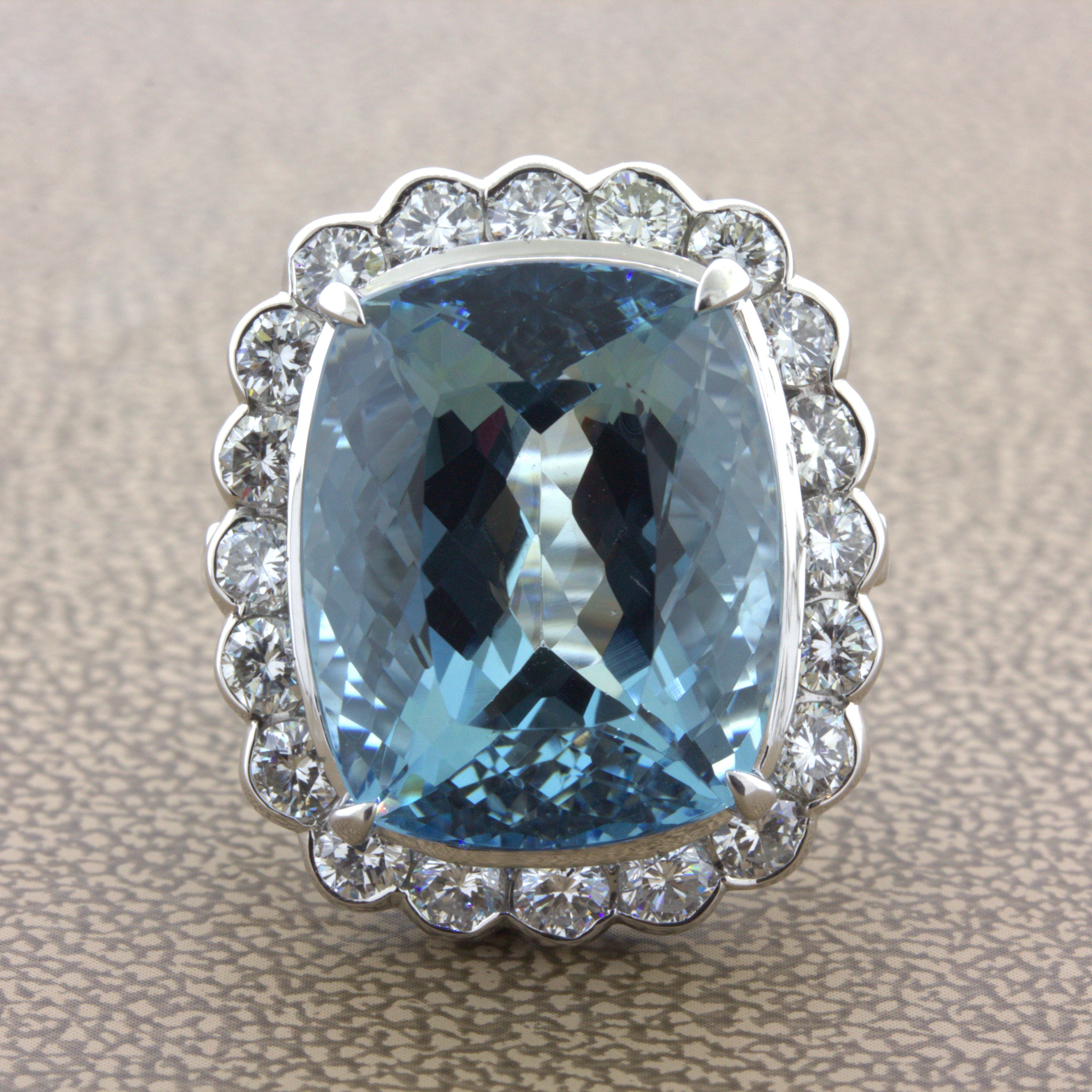 14.51 Carat Aquamarine Diamond Platinum Cocktail Ring