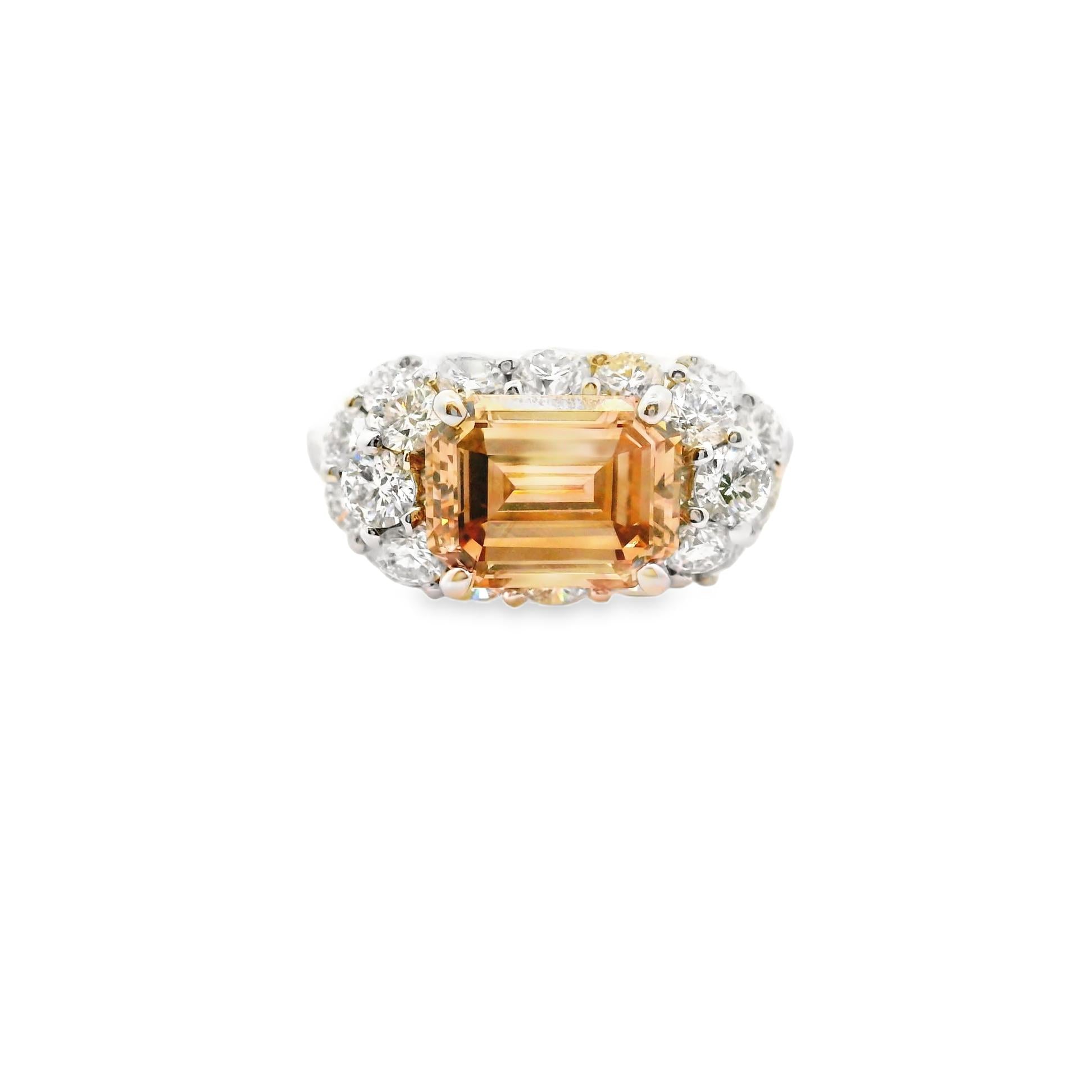 2.04 Carat Emerald-cut Fancy-Brown Diamond & Diamond Platinum Ring