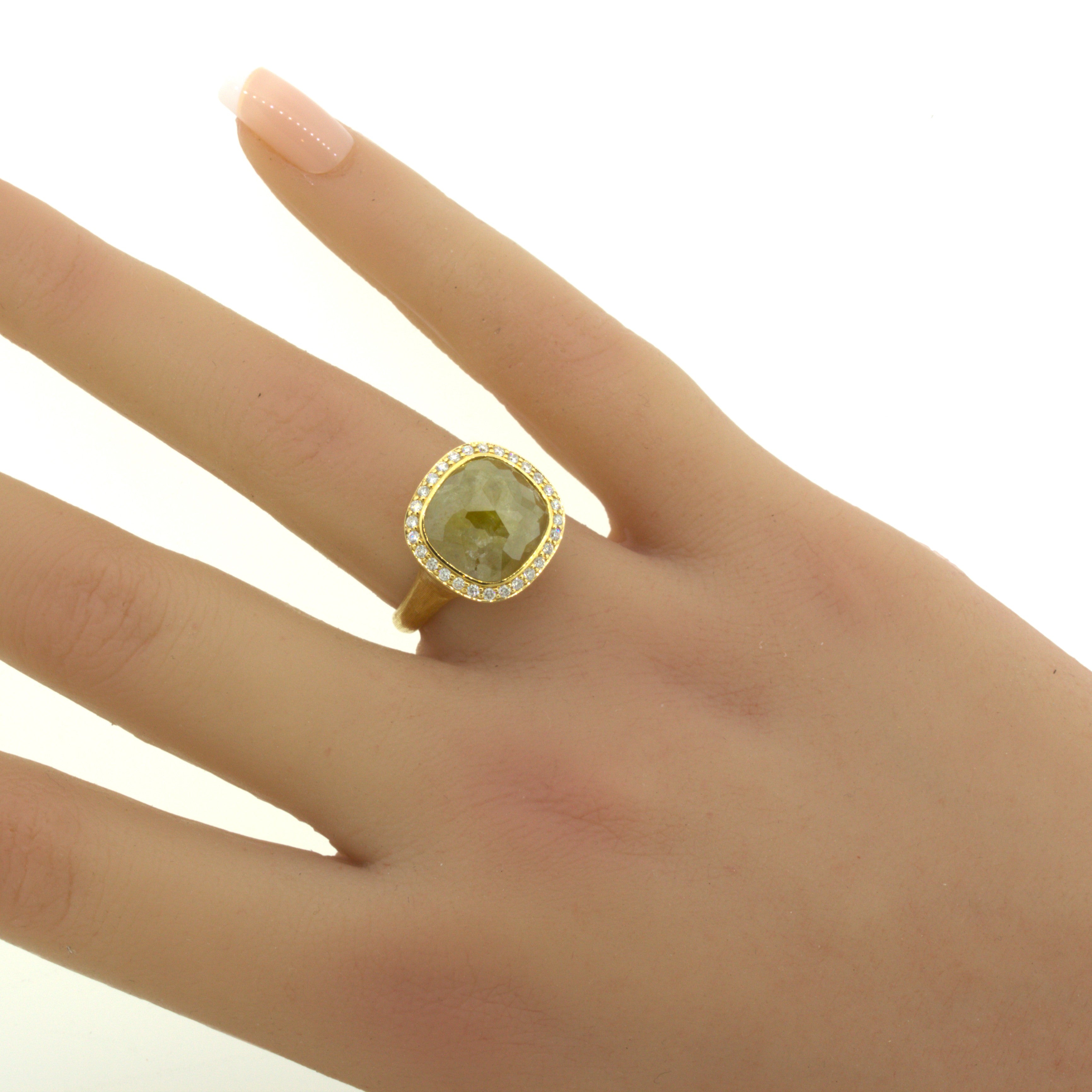 8.75 Carat Fancy Yellow Rose-cut Diamond Halo 18k Yellow Gold Ring